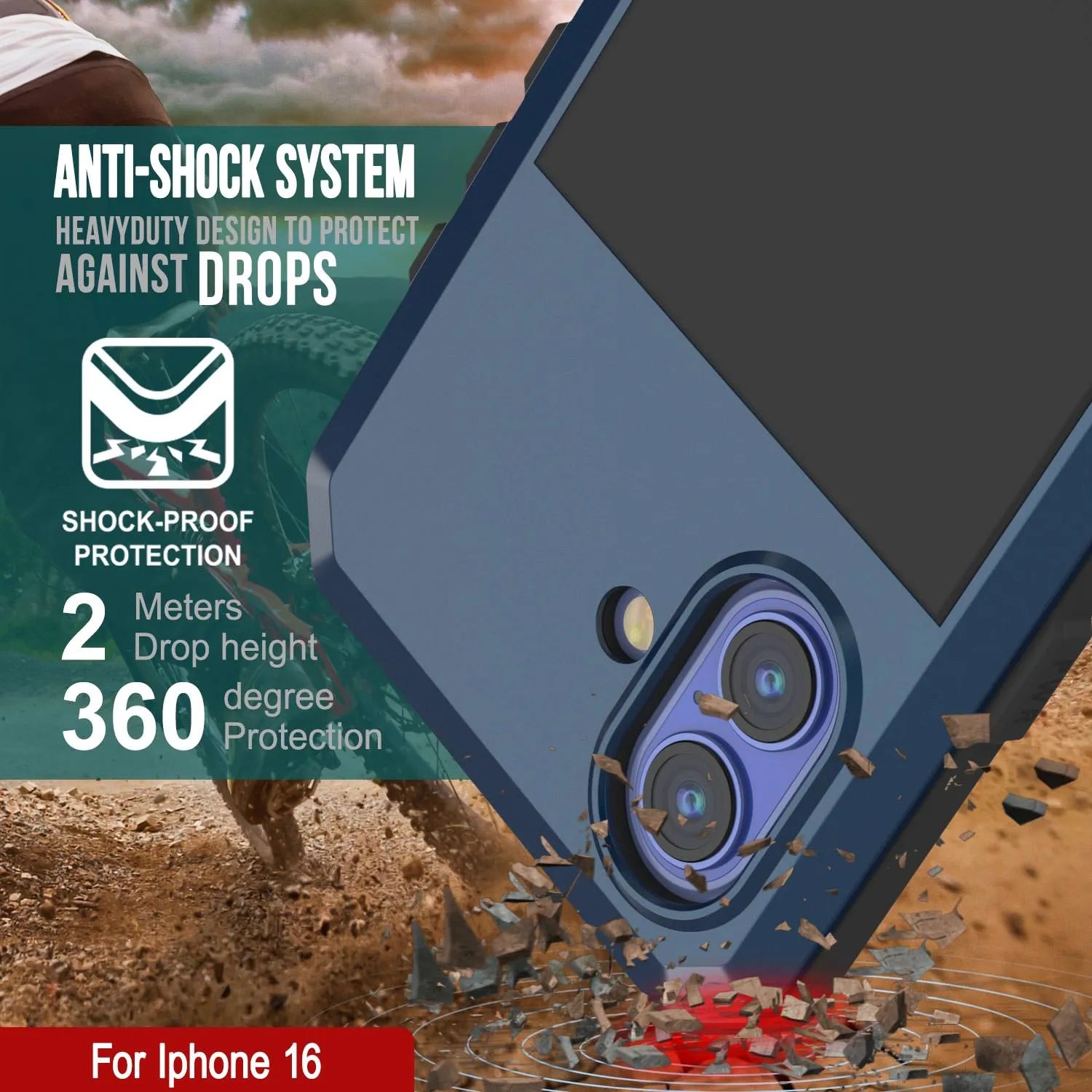 iPhone 16 Metal Case, Heavy Duty Military Grade Armor Cover [shock proof] Full Body Hard [Blue]