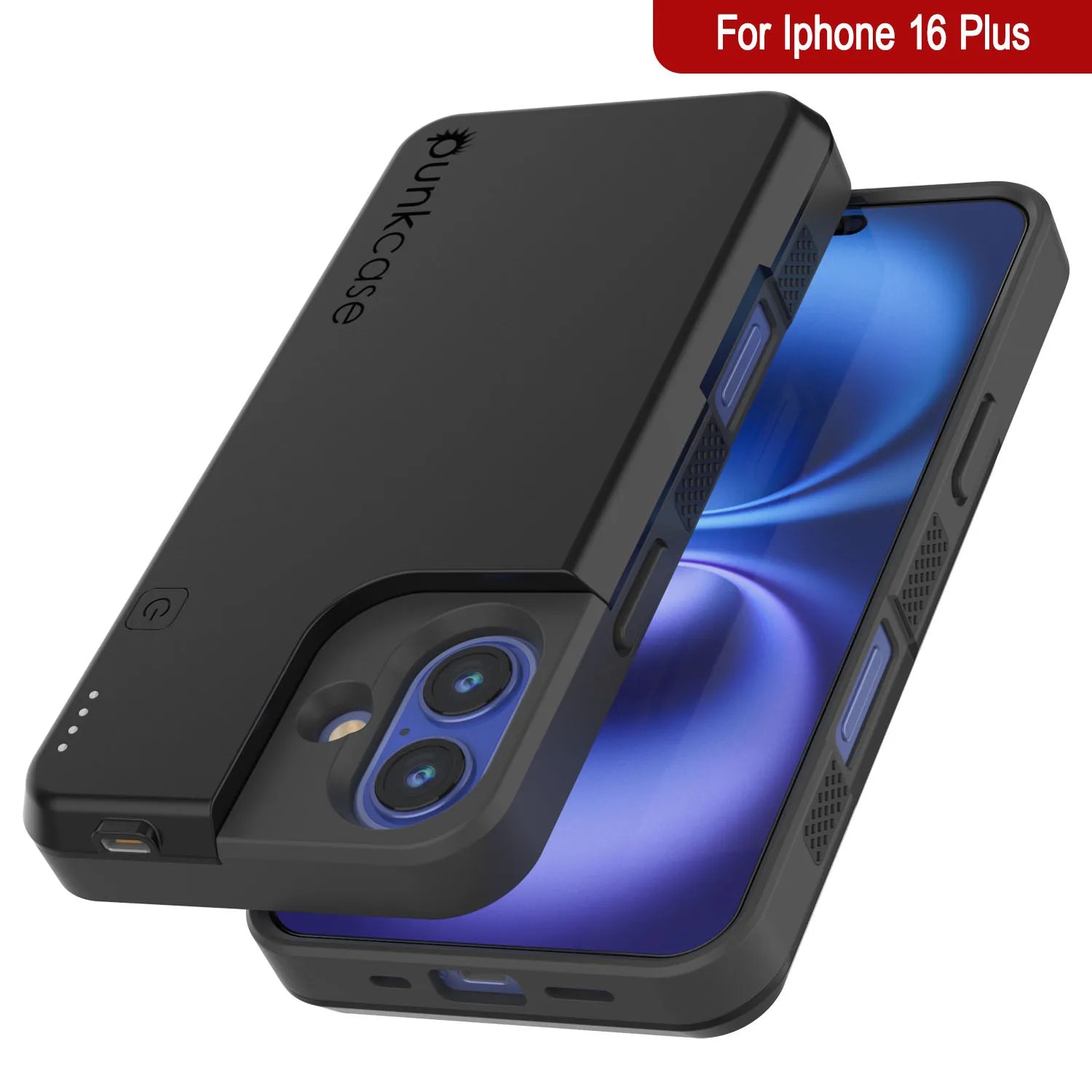 iPhone 16 Plus Battery Case, PunkJuice 8000mAH Fast Charging MagSafe Power Bank W/ Screen Protector | [Black]