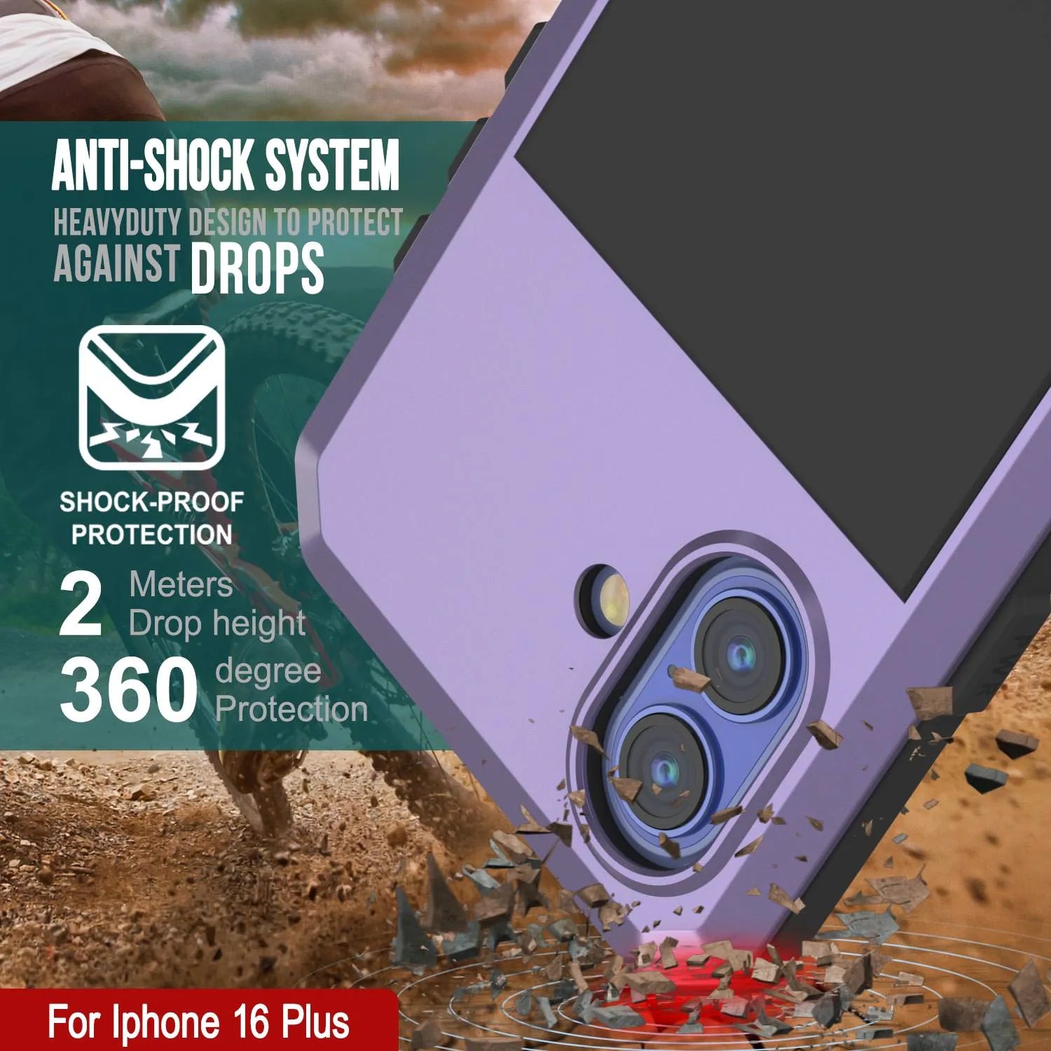 iPhone 16 Plus Metal Case, Heavy Duty Military Grade Armor Cover [shock proof] Full Body Hard [Purple]