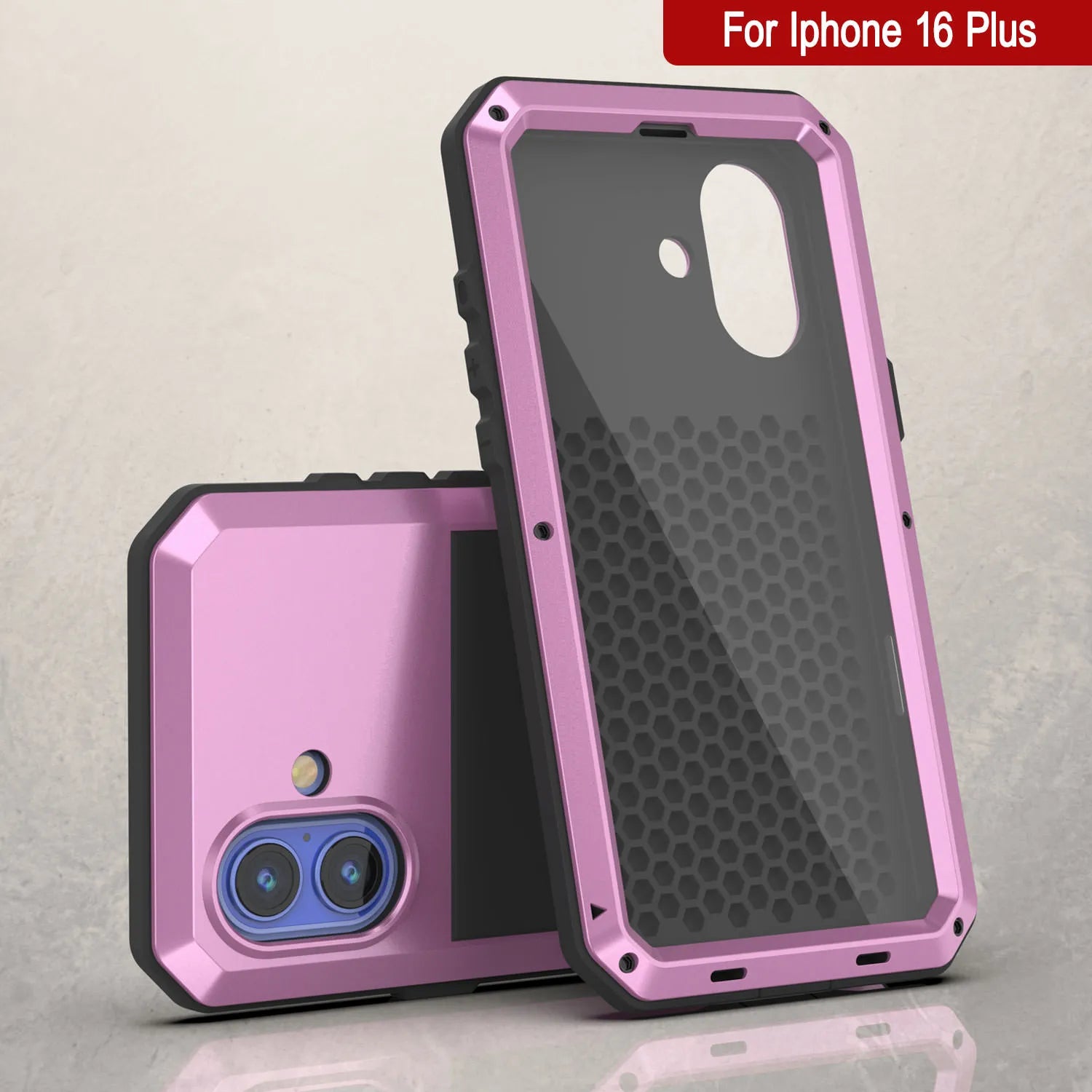 iPhone 16 Plus Metal Case, Heavy Duty Military Grade Armor Cover [shock proof] Full Body Hard [Pink]