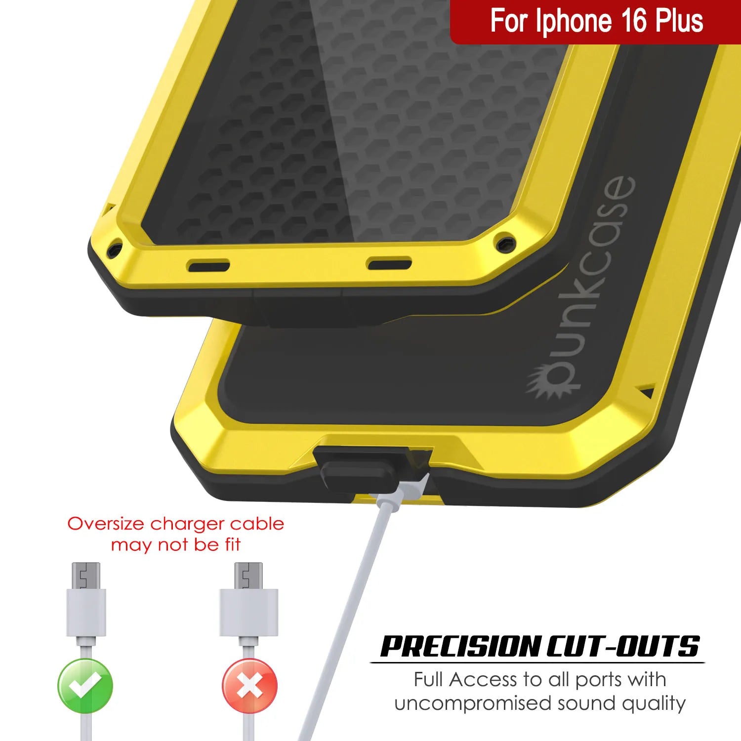 iPhone 16 Plus Metal Case, Heavy Duty Military Grade Armor Cover [shock proof] Full Body Hard [Yellow]