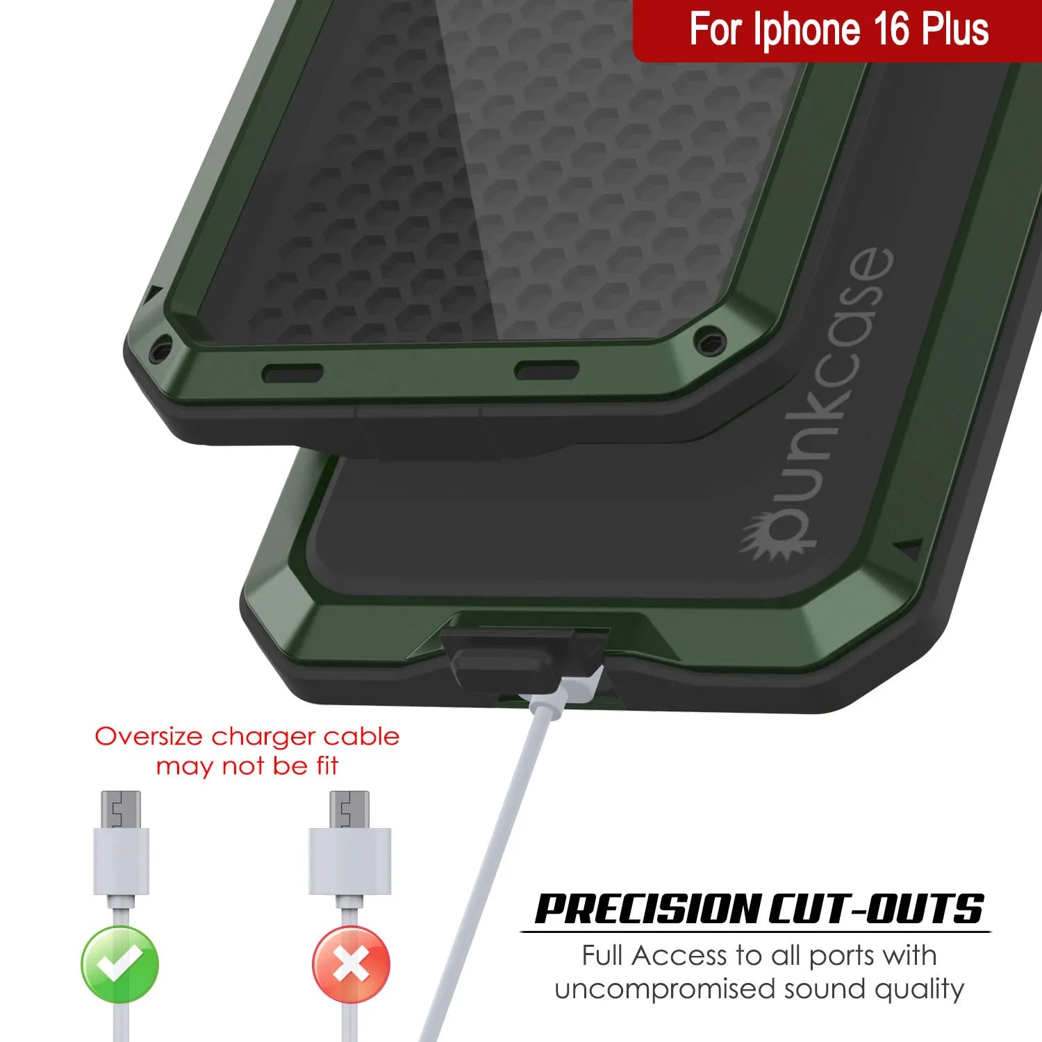 iPhone 16 Plus Metal Case, Heavy Duty Military Grade Armor Cover [shock proof] Full Body Hard [Dark Green]