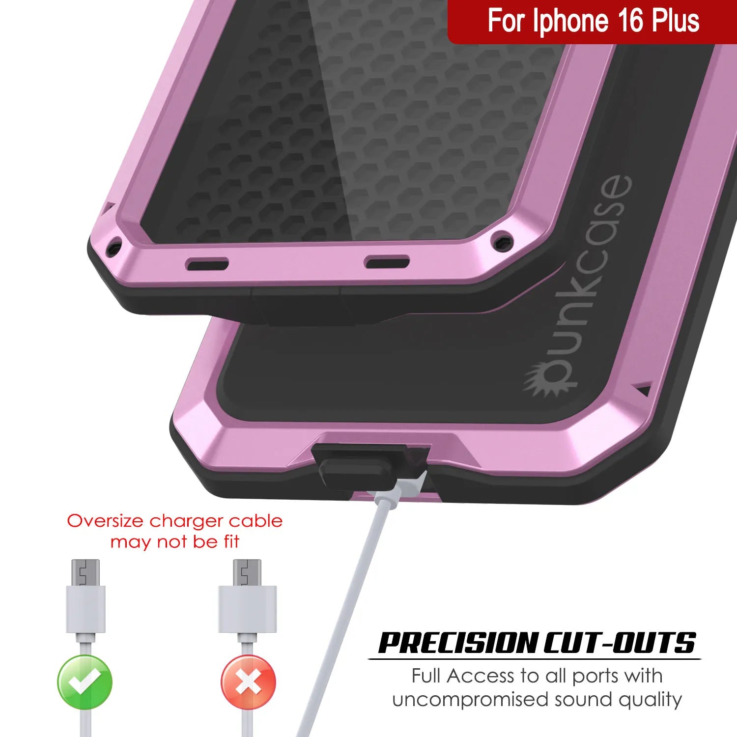 iPhone 16 Plus Metal Case, Heavy Duty Military Grade Armor Cover [shock proof] Full Body Hard [Pink]