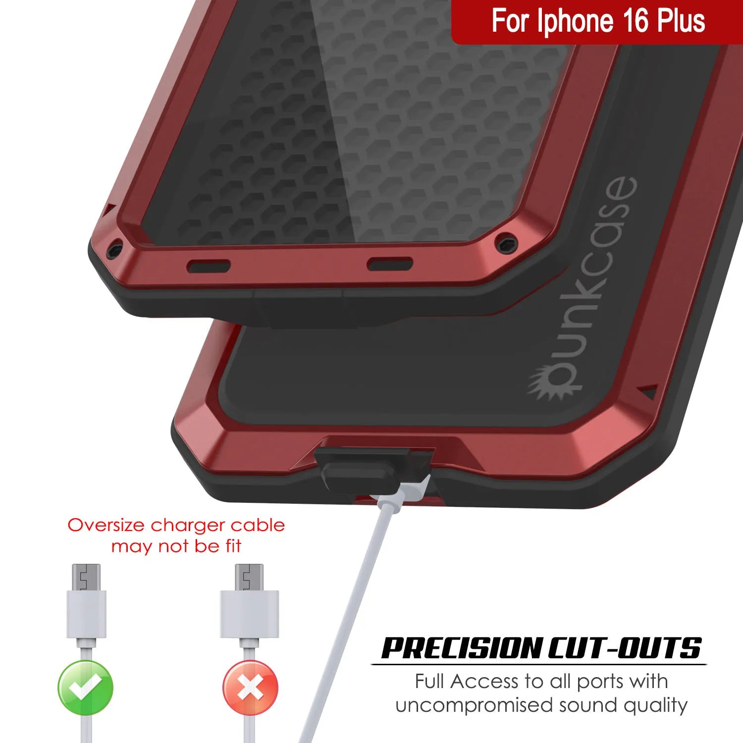 iPhone 16 Plus Metal Case, Heavy Duty Military Grade Armor Cover [shock proof] Full Body Hard [Red]