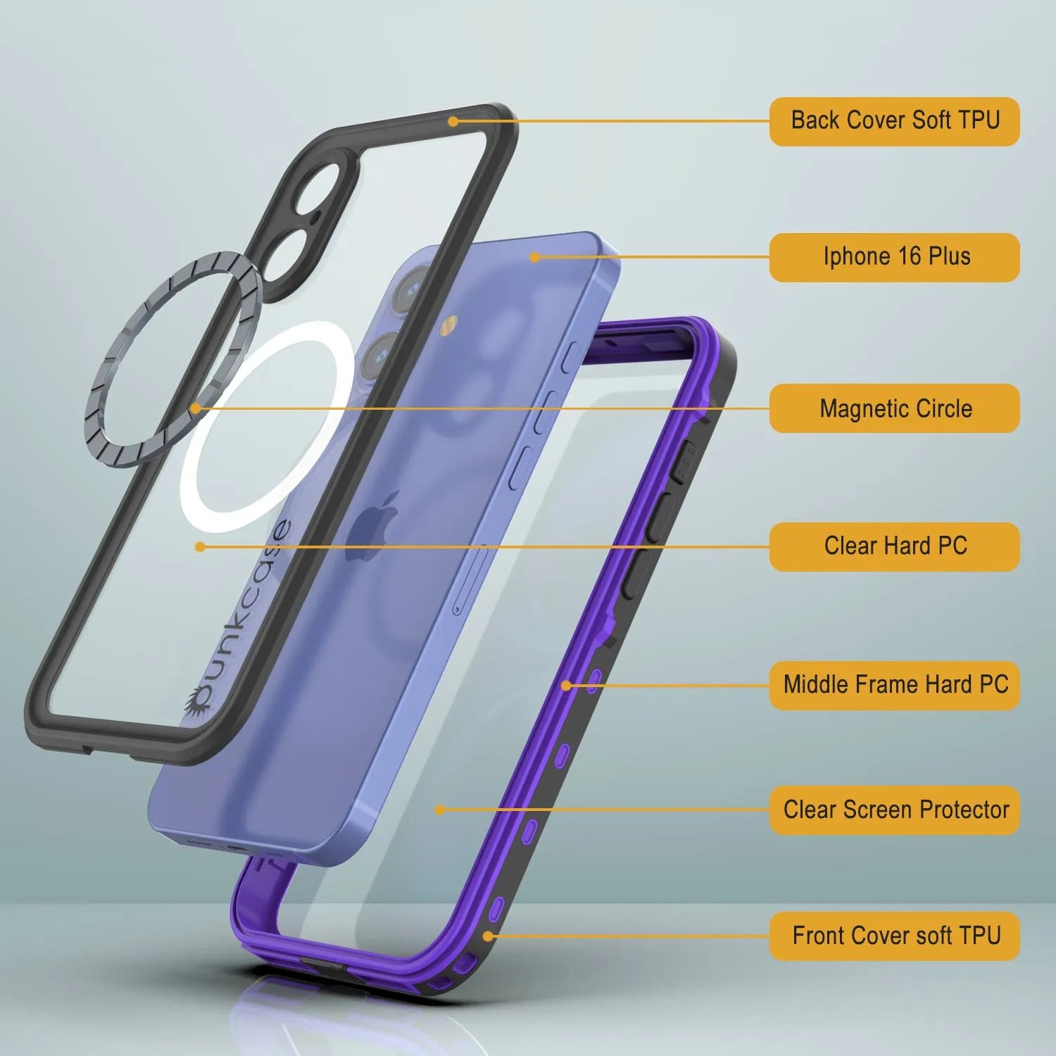 iPhone 16+ Plus Waterproof Case, Punkcase SpikeStar Purple Series | Thin Fit 6.6ft Underwater IP68