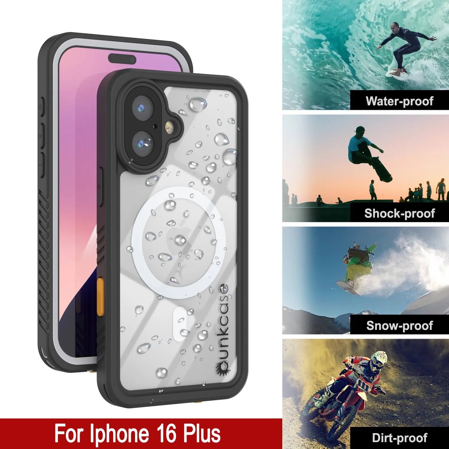 iPhone 16 Plus Waterproof Case, Punkcase [Extreme Mag Series] Armor Cover W/ Built In Screen Protector [White]