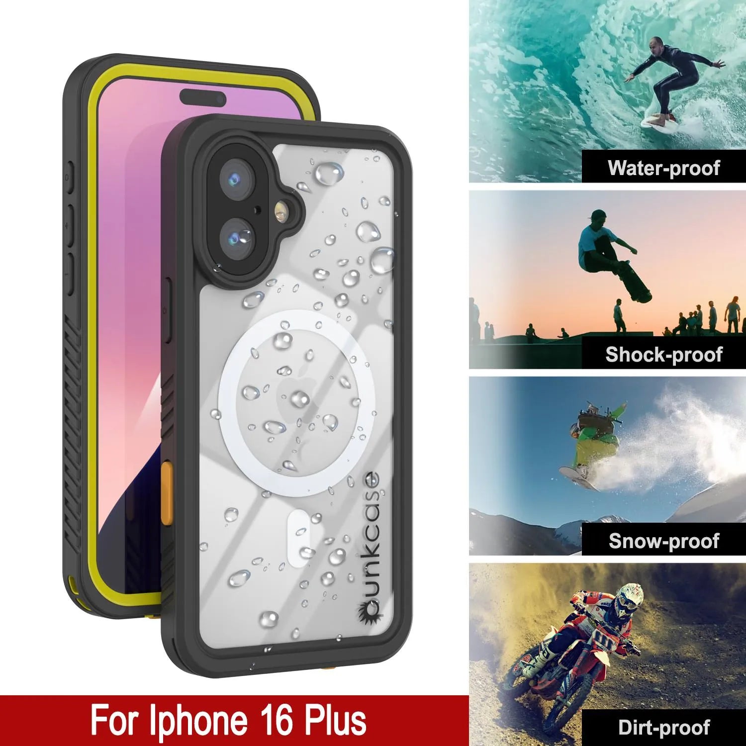 iPhone 16 Plus Waterproof Case, Punkcase [Extreme Mag Series] Armor Cover W/ Built In Screen Protector [Yellow]