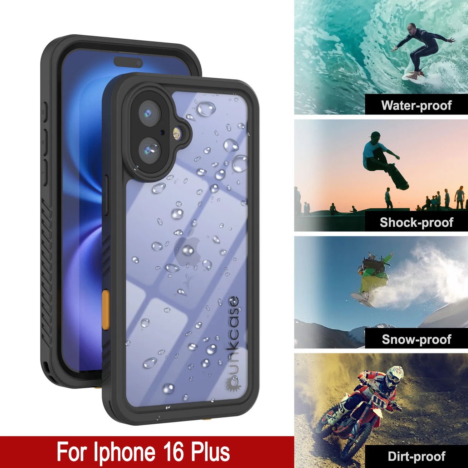 iPhone 16 Plus Waterproof Case, Punkcase [Extreme Series] Armor Cover W/ Built In Screen Protector [Black]