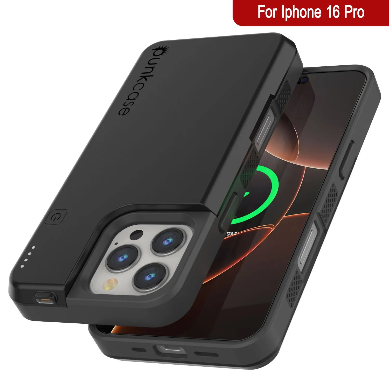 iPhone 16 Pro Battery Case, PunkJuice 5000mAH Fast Charging MagSafe Power Bank W/ Screen Protector | [Black]