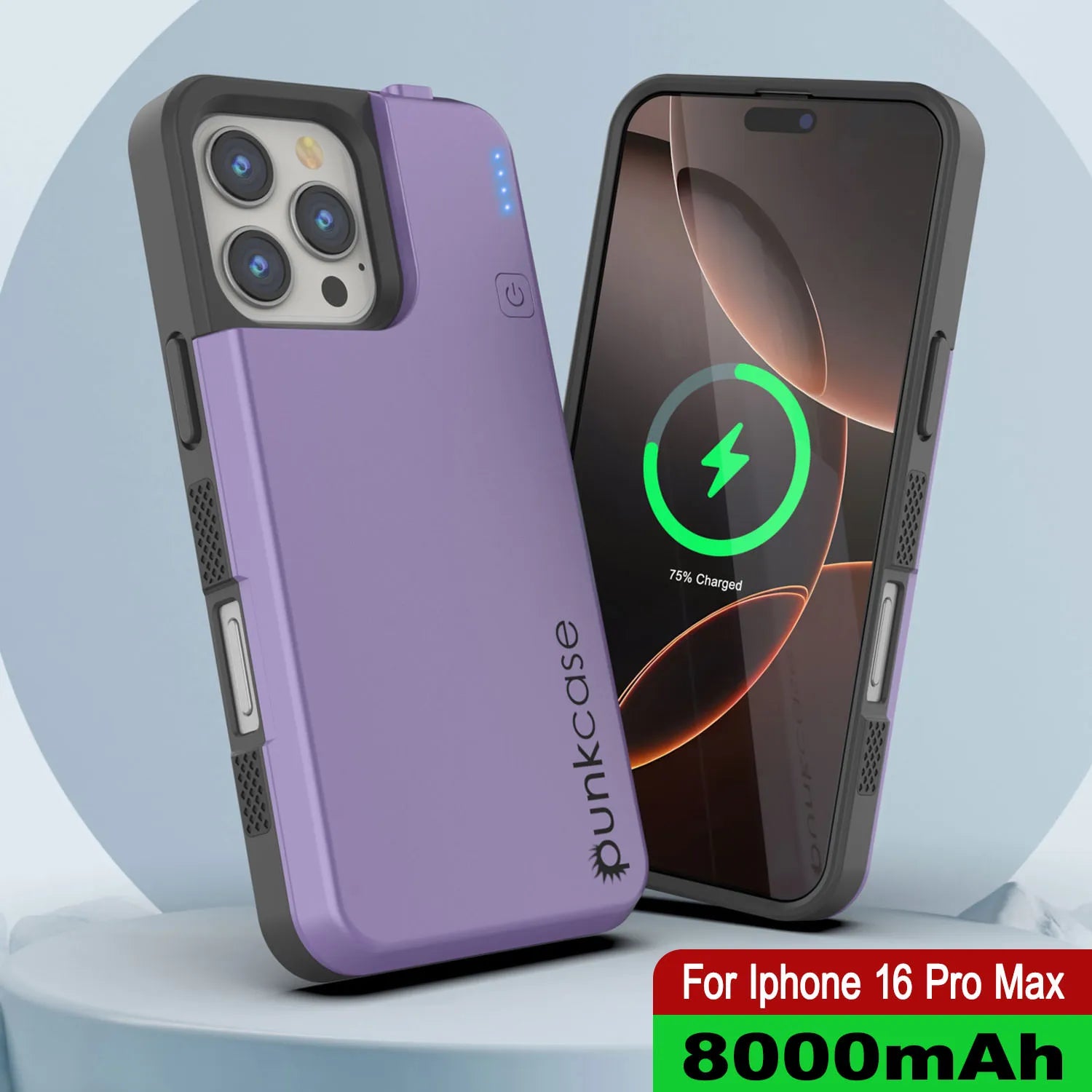 iPhone 16 Pro Max Battery Case, PunkJuice 8000mAH Fast Charging MagSafe Power Bank W/ Screen Protector | [Purple]