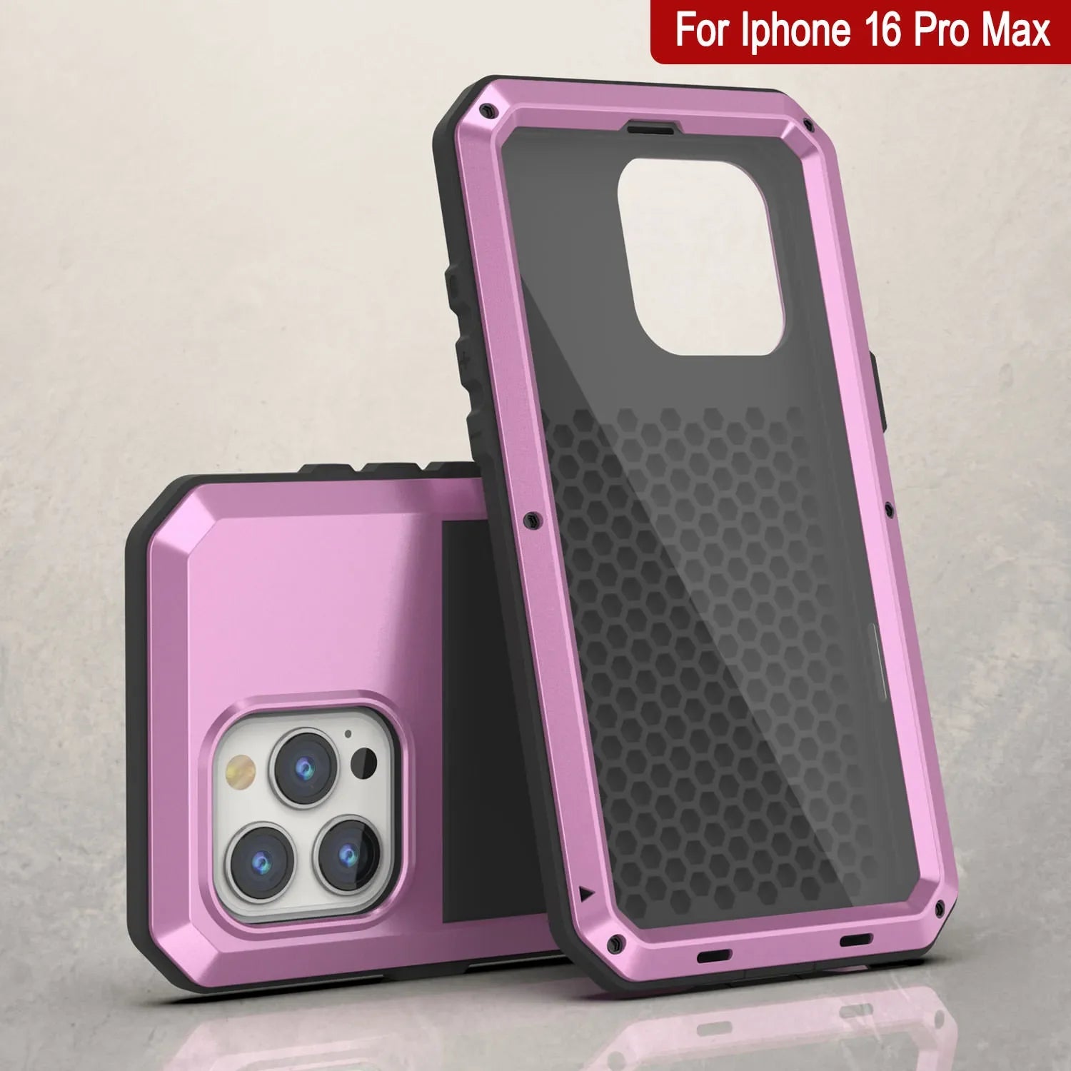 iPhone 16 Pro Max Metal Case, Heavy Duty Military Grade Armor Cover [shock proof] Full Body Hard [Pink]