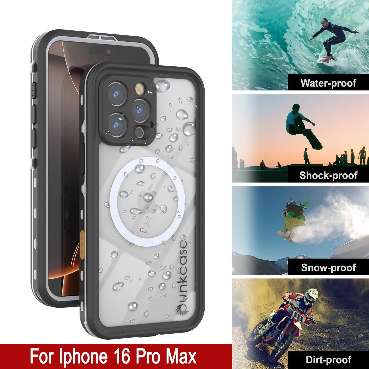 iPhone 16 Pro Max Waterproof Case, Punkcase SpikeStar White Series | Thin Fit 6.6ft Underwater IP68