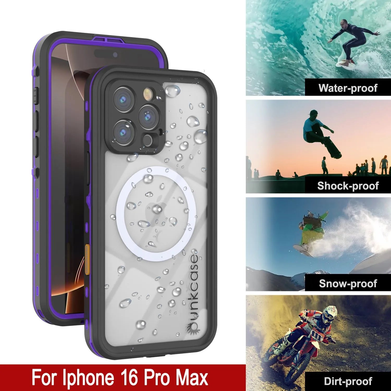 iPhone 16 Pro Max Waterproof Case, Punkcase SpikeStar Purple Series | Thin Fit 6.6ft Underwater IP68