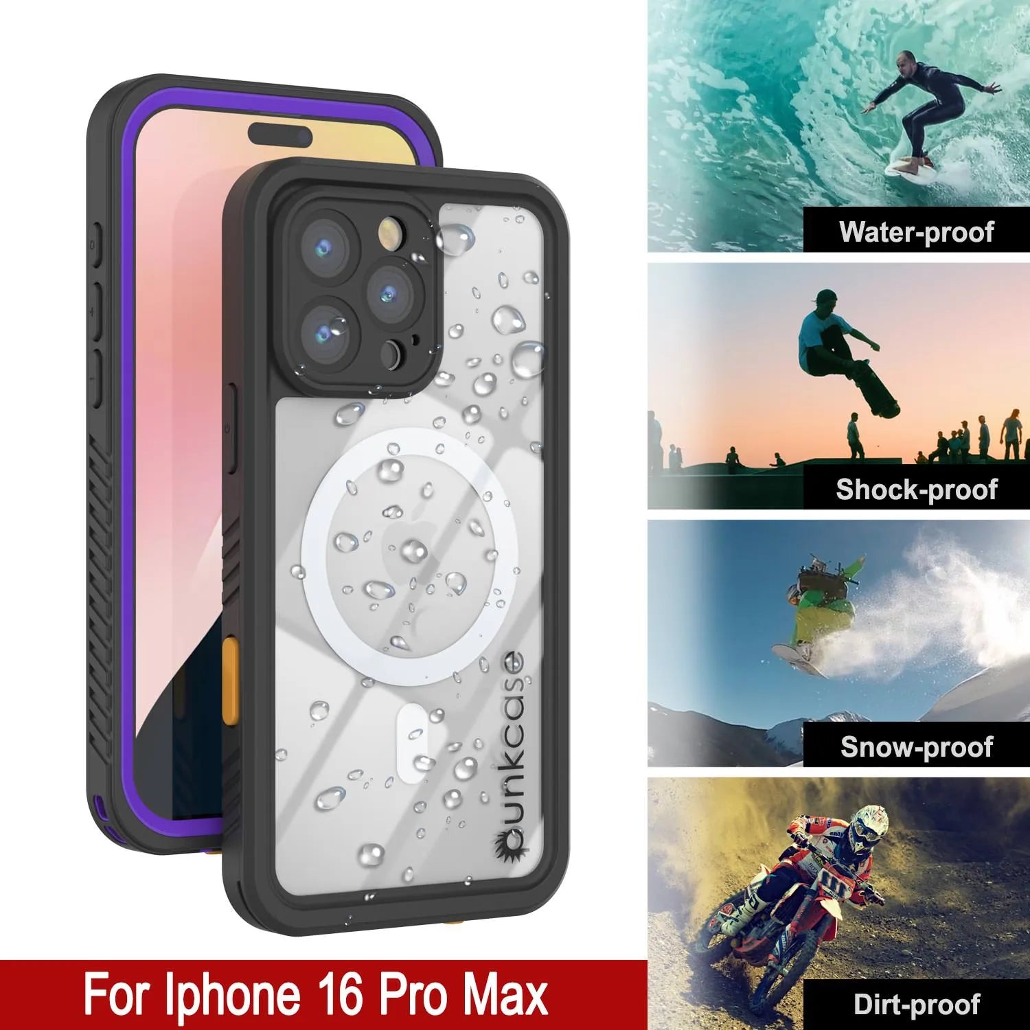 Products iPhone 16 Pro Max Waterproof Case, Punkcase [Extreme Mag Series] Armor Cover W/ Built In Screen Protector [Purple]