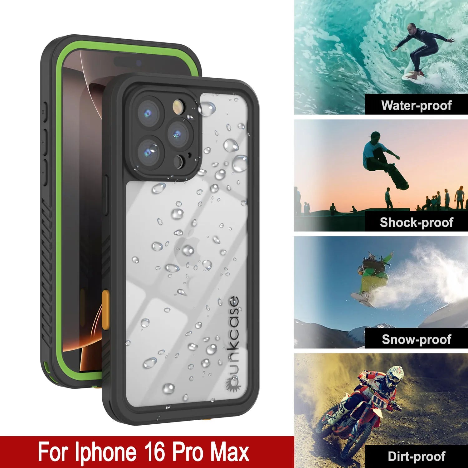 Products iPhone 16 Pro Max Waterproof Case, Punkcase [Extreme Series] Armor Cover W/ Built In Screen Protector [Light Green]