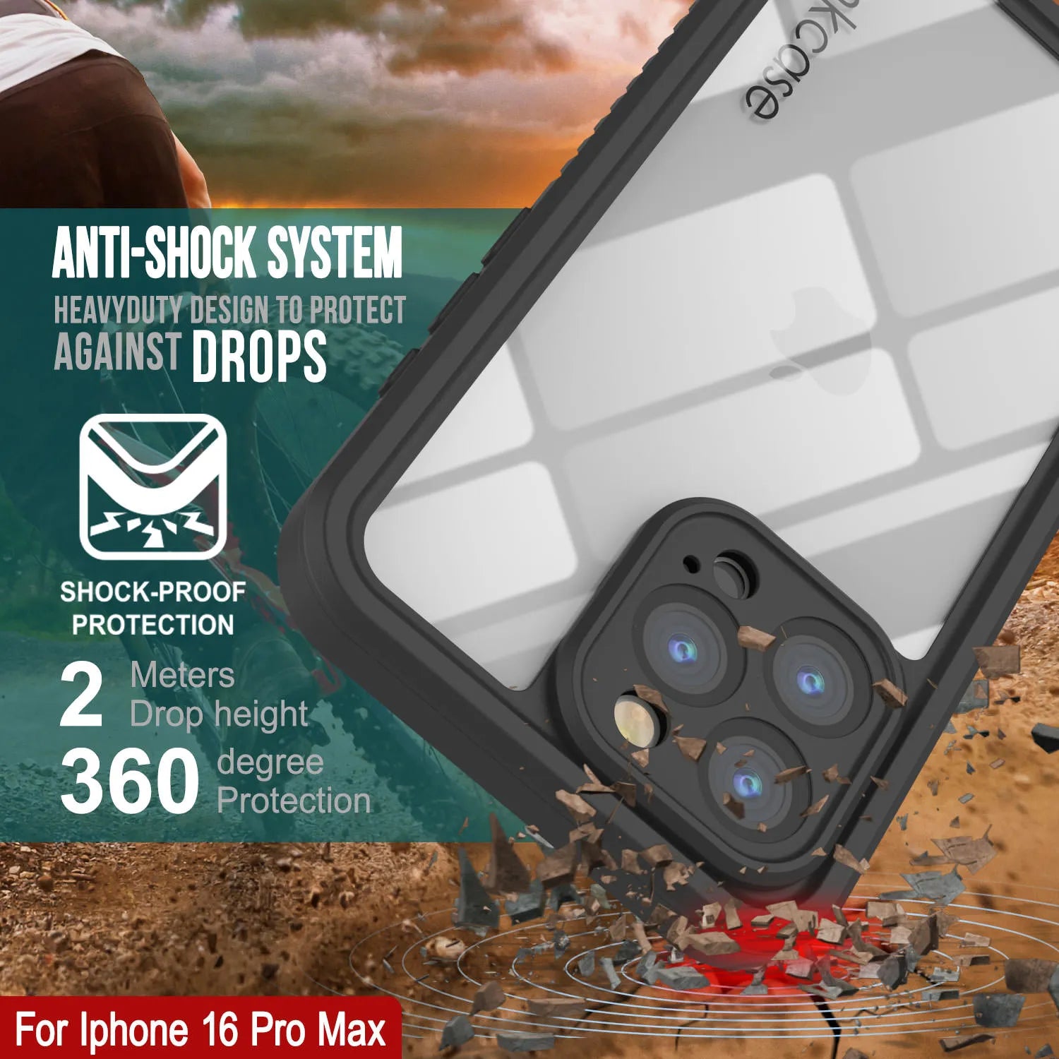 Products iPhone 16 Pro Max Waterproof Case, Punkcase [Extreme Series] Armor Cover W/ Built In Screen Protector [Light Blue]