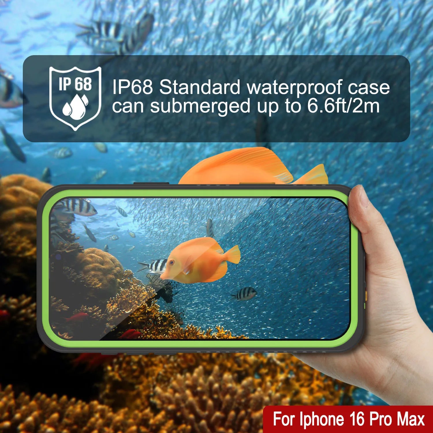 Products iPhone 16 Pro Max Waterproof Case, Punkcase [Extreme Series] Armor Cover W/ Built In Screen Protector [Light Green]