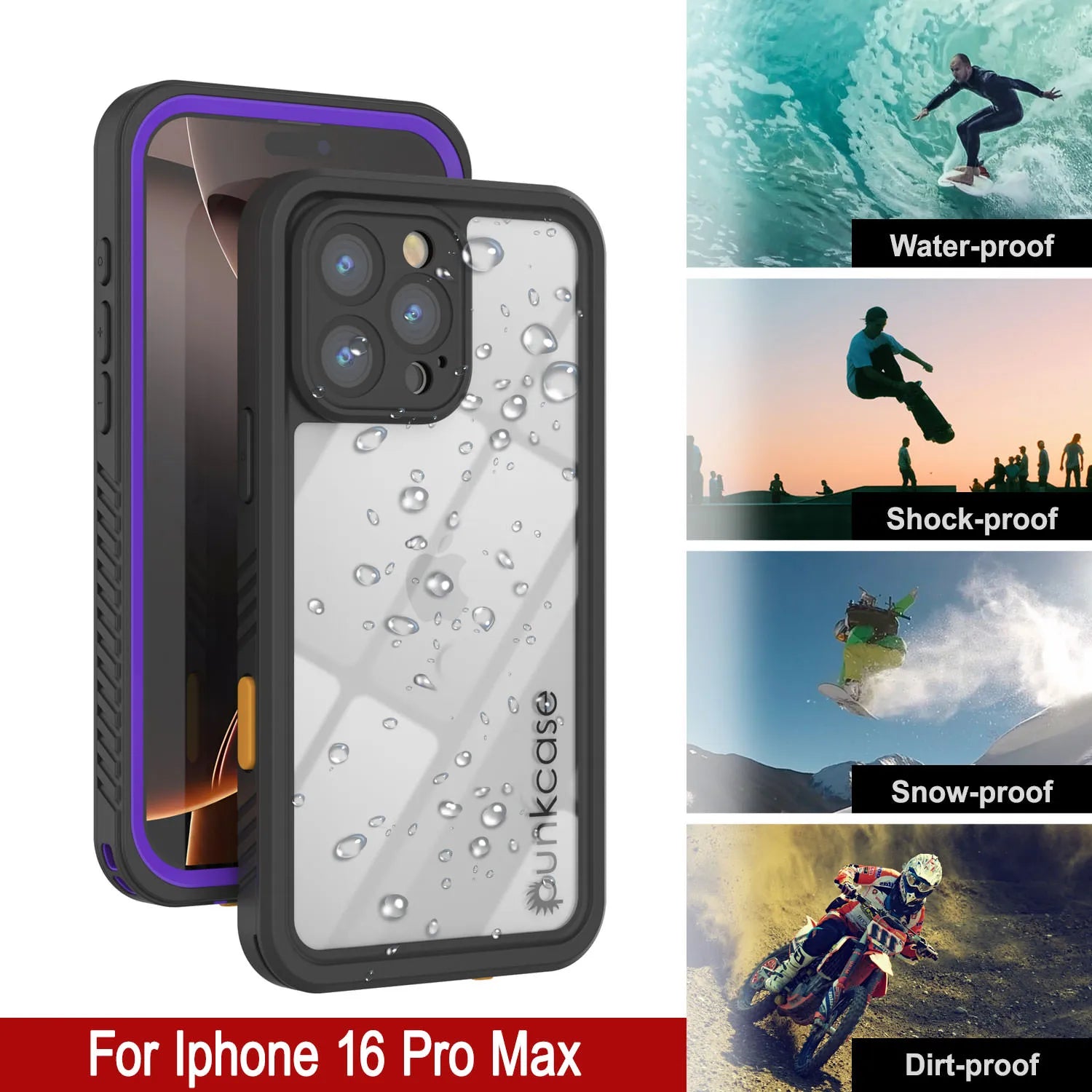 iPhone 16 Pro Max Waterproof Case, Punkcase [Extreme Series] Armor Cover W/ Built In Screen Protector [Purple]