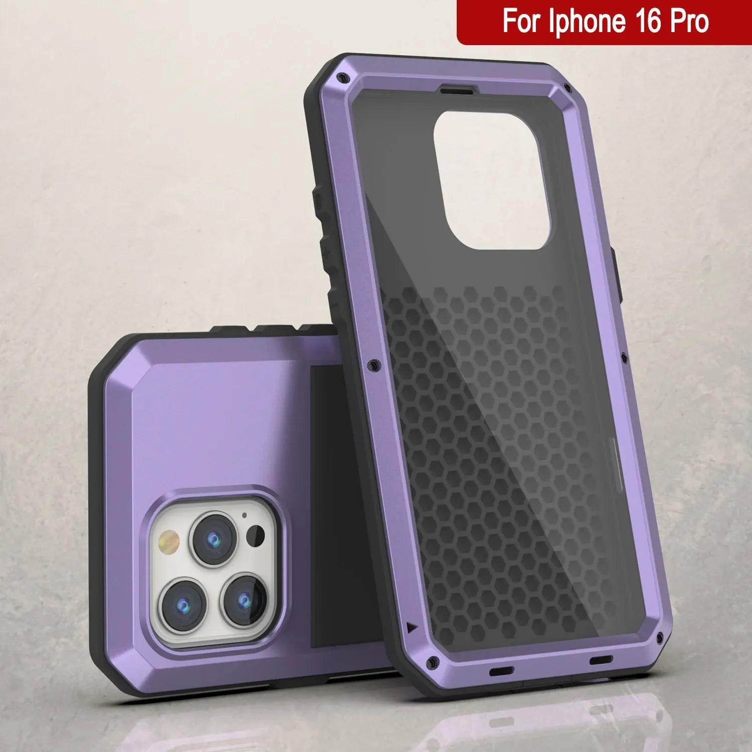 iPhone 16 Pro Metal Case, Heavy Duty Military Grade Armor Cover [shock proof] Full Body Hard [Purple]