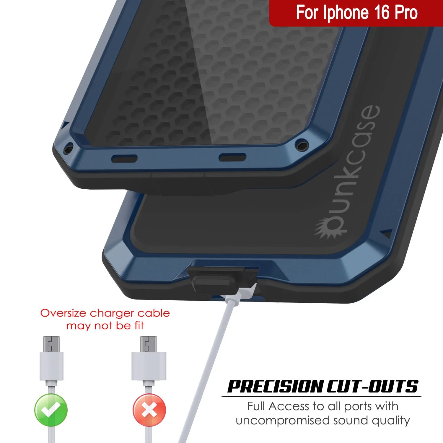 iPhone 16 Pro Metal Case, Heavy Duty Military Grade Armor Cover [shock proof] Full Body Hard [Blue]