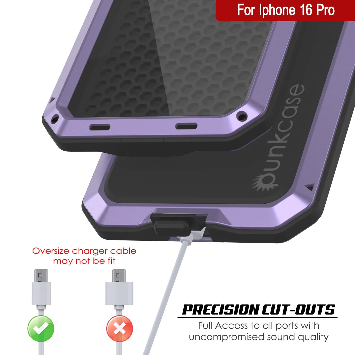 iPhone 16 Pro Metal Case, Heavy Duty Military Grade Armor Cover [shock proof] Full Body Hard [Purple]