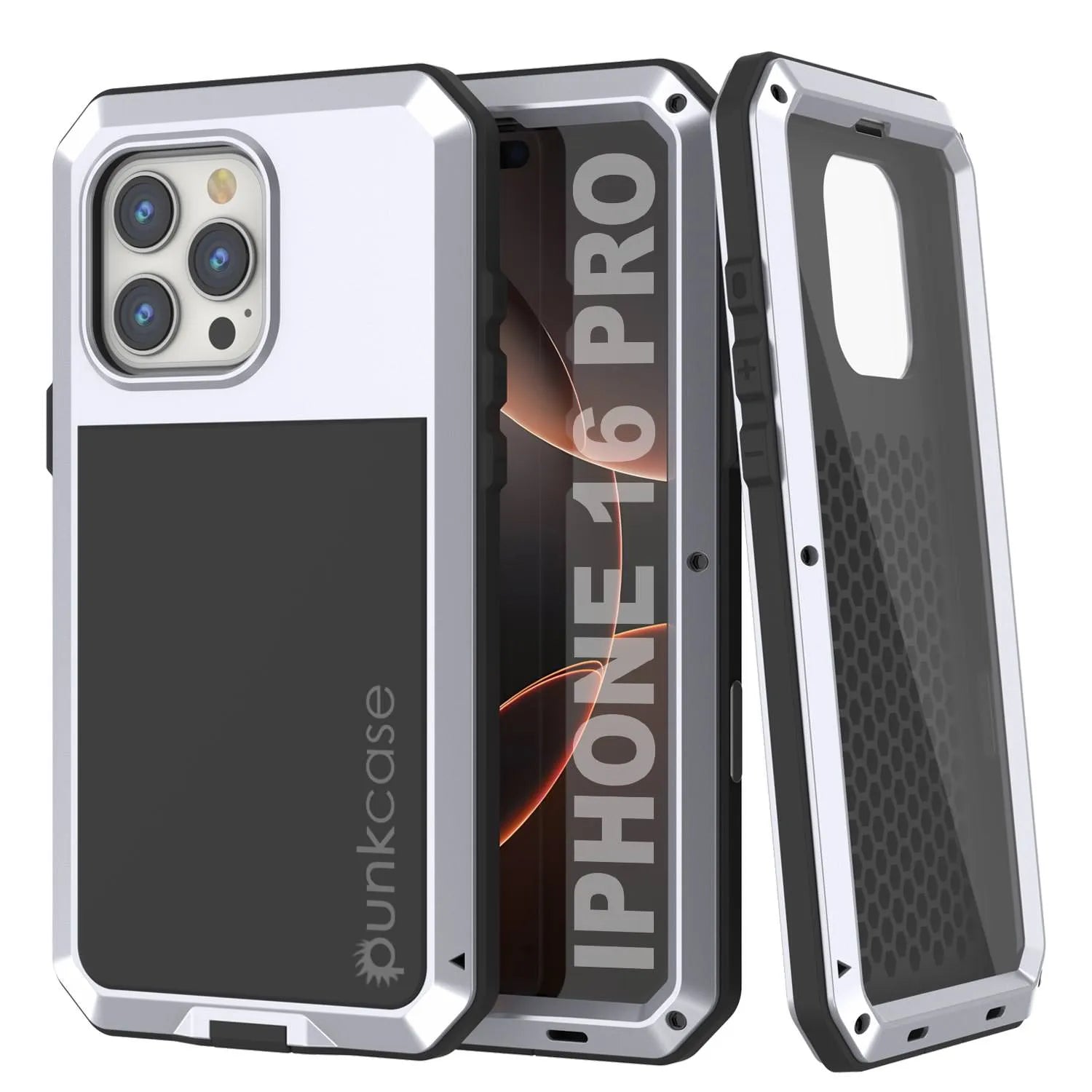 iPhone 16 Pro Metal Case, Heavy Duty Military Grade Armor Cover [shock proof] Full Body Hard [White]