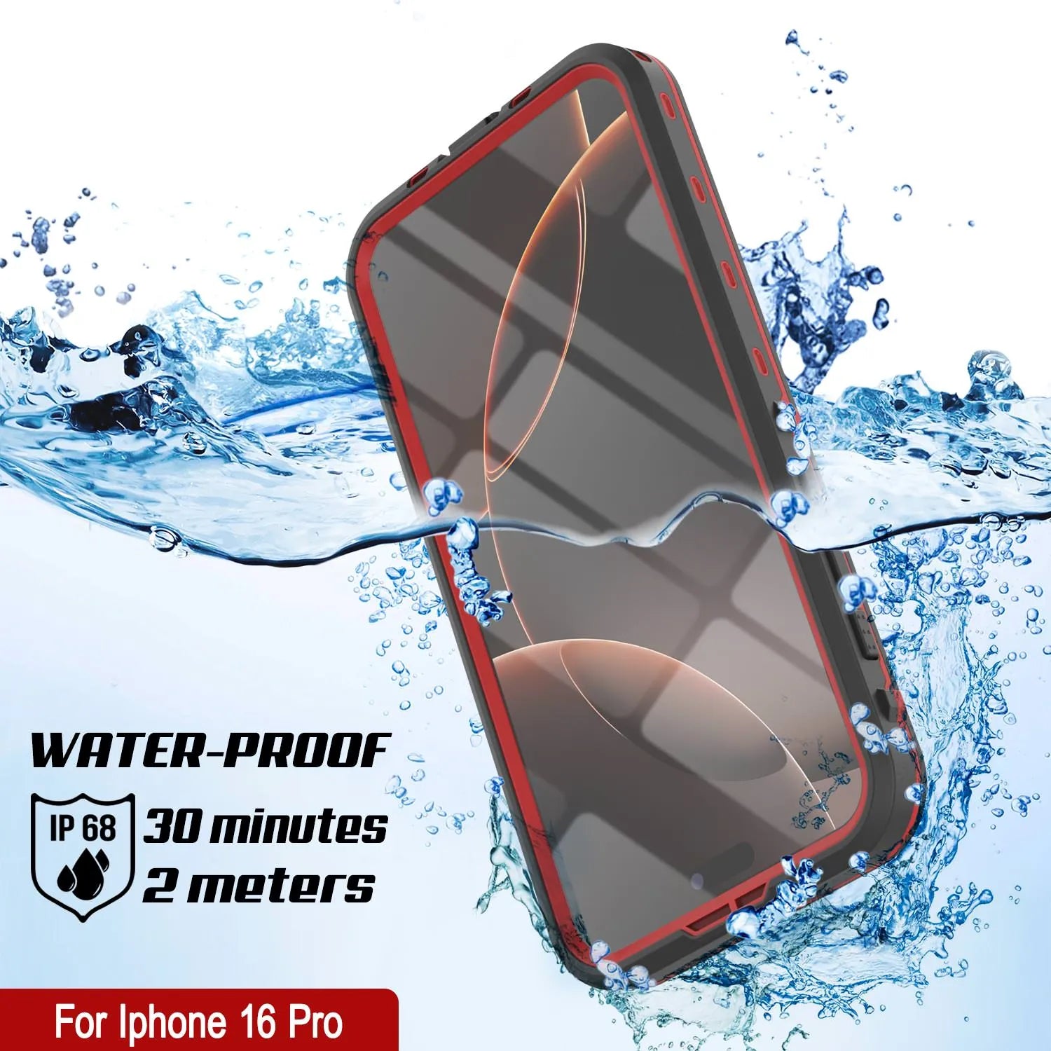 iPhone 16 Pro Waterproof Case, Punkcase SpikeStar Red Series | Thin Fit 6.6ft Underwater IP68