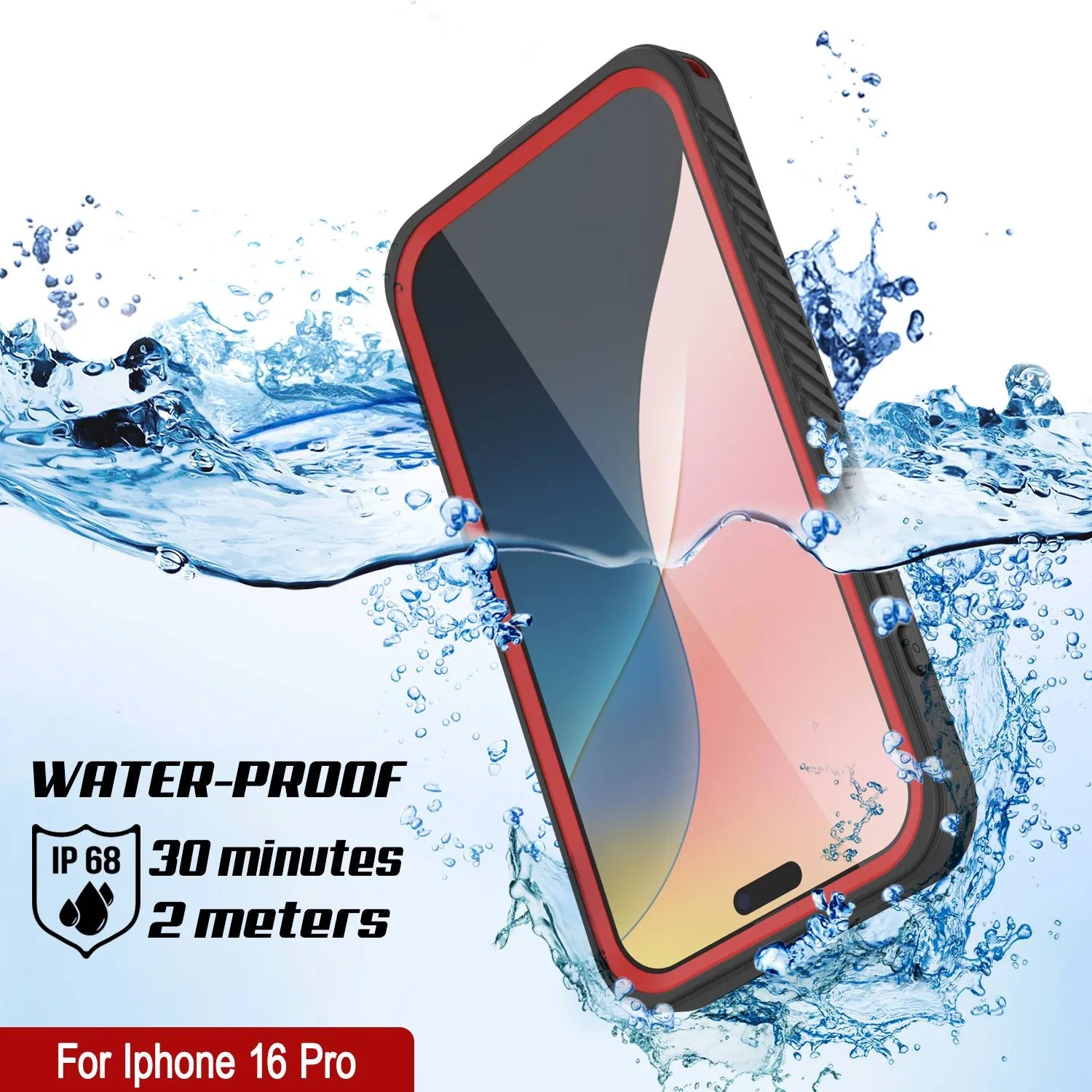 iPhone 16 Pro Waterproof Case, Punkcase [Extreme Mag Series] Armor Cover W/ Built In Screen Protector [Red]