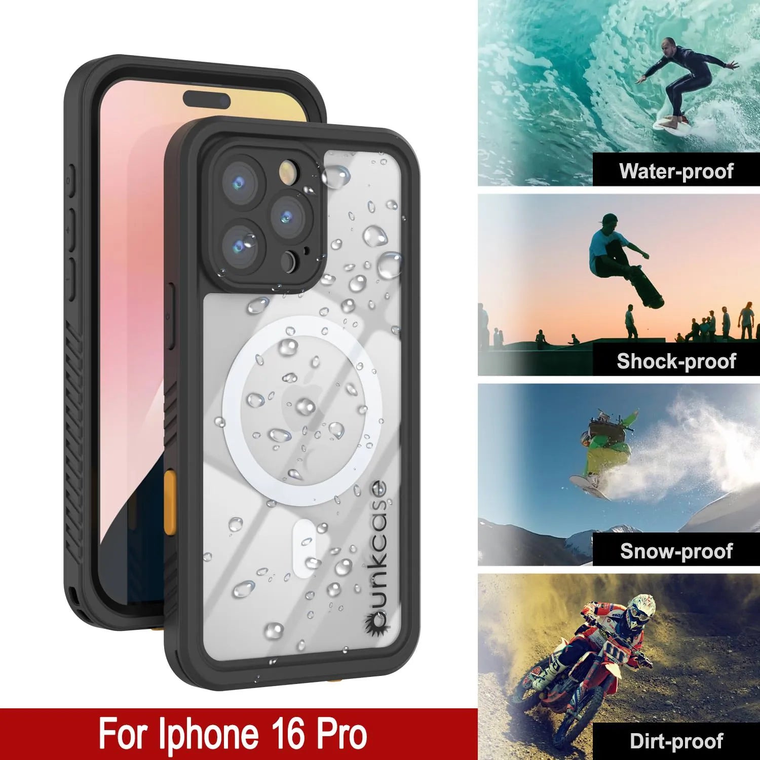 iPhone 16 Pro Waterproof Case, Punkcase [Extreme Mag Series] Armor Cover W/ Built In Screen Protector [Black]