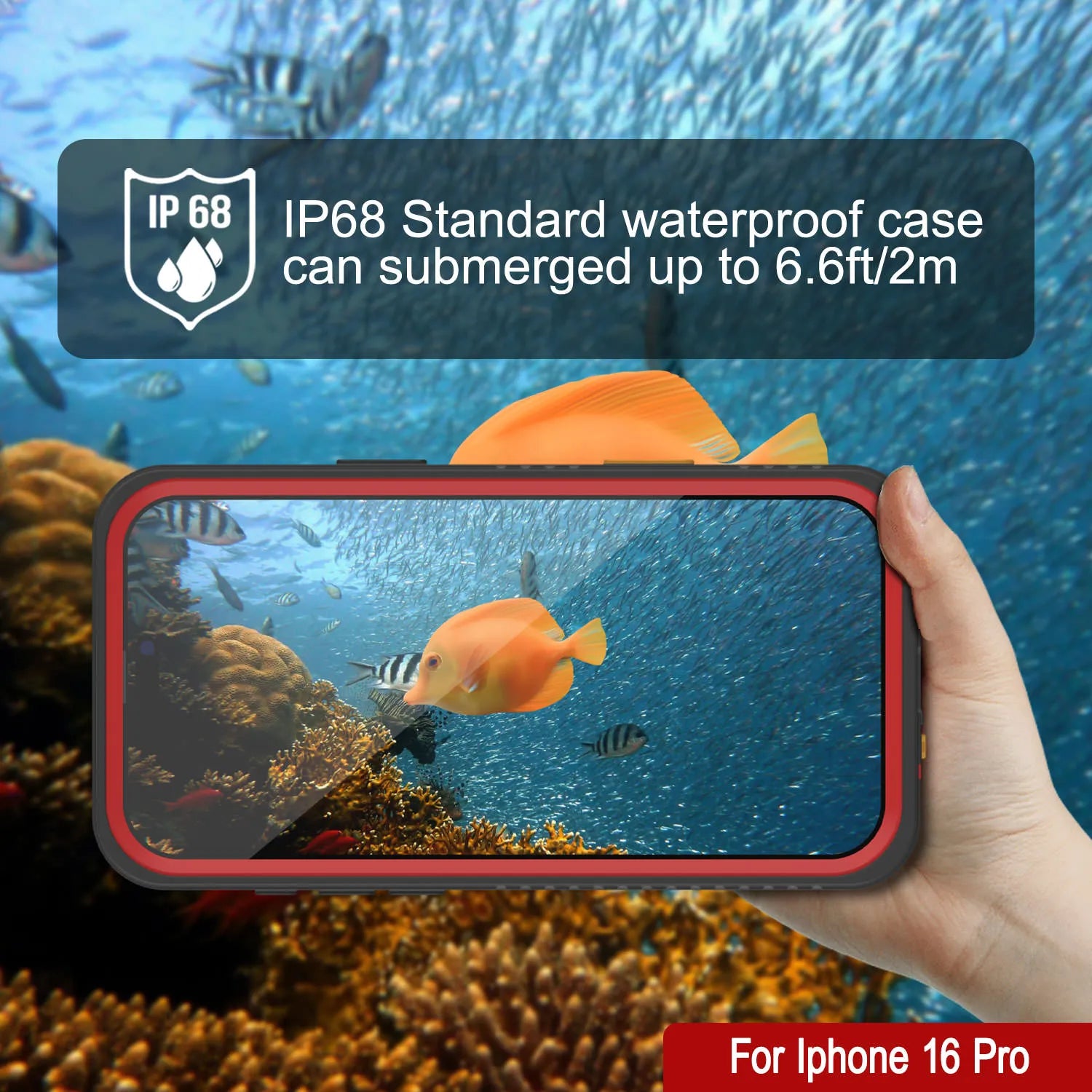 iPhone 16 Plus Waterproof Case, Punkcase [Extreme Series] Armor Cover W/ Built In Screen Protector [Red]