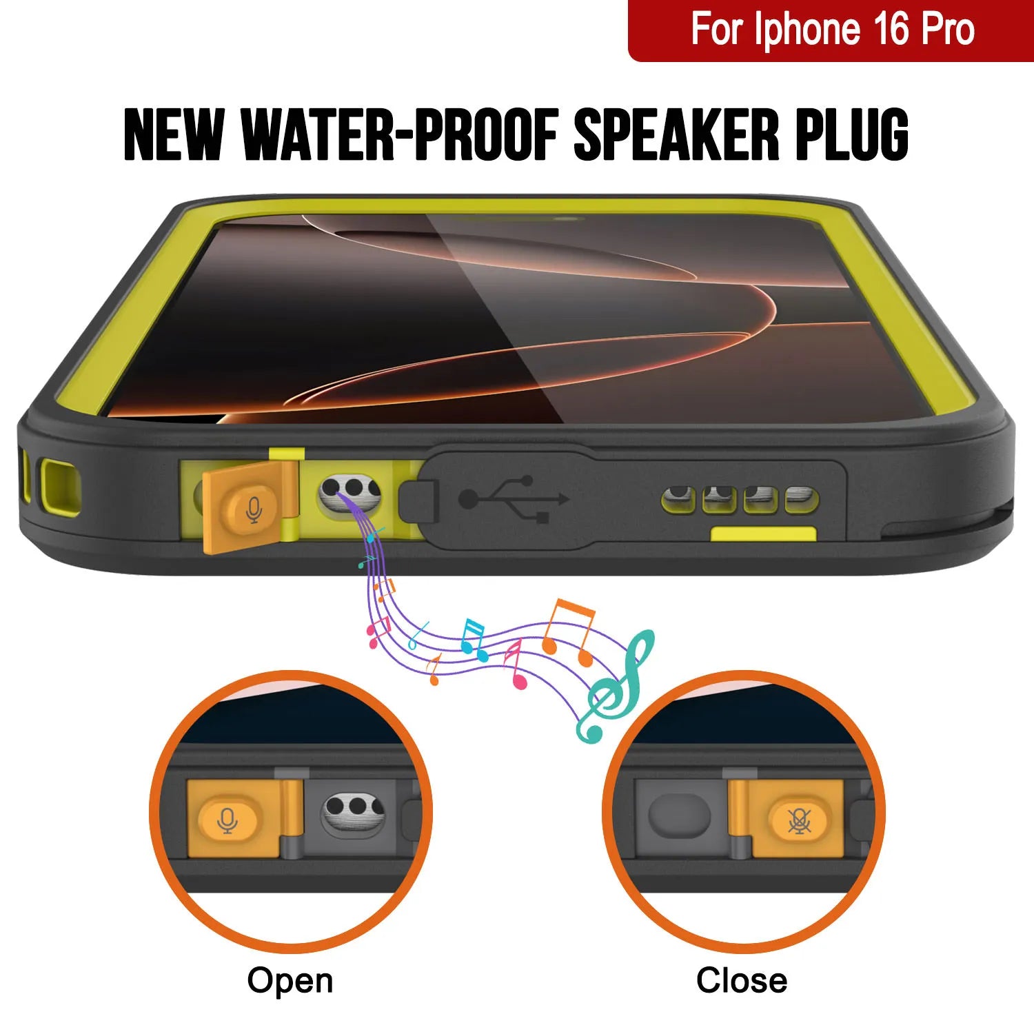 iPhone 16 Pro Waterproof Case, Punkcase [Extreme Series] Armor Cover W/ Built In Screen Protector [Yellow]