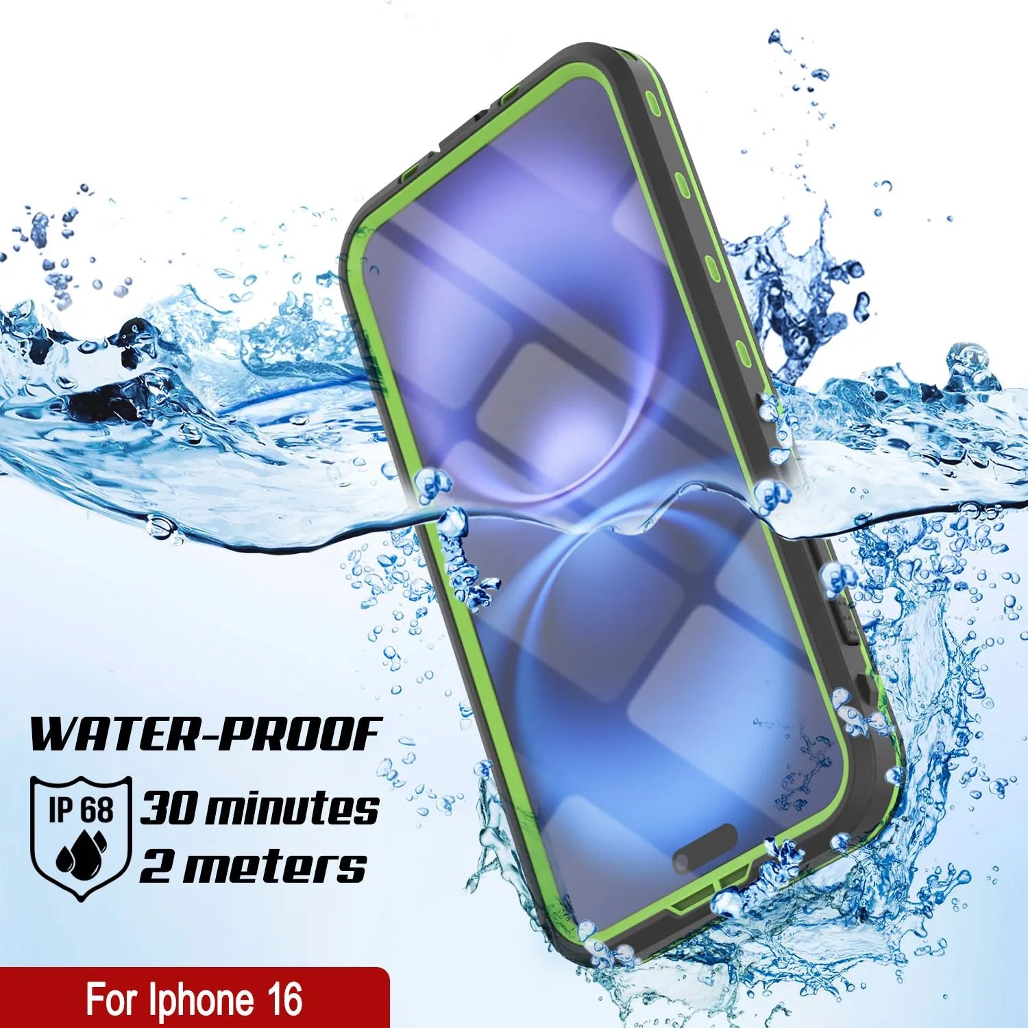 iPhone 16 Waterproof Case, Punkcase SpikeStar Light-Green Series | Thin Fit 6.6ft Underwater IP68