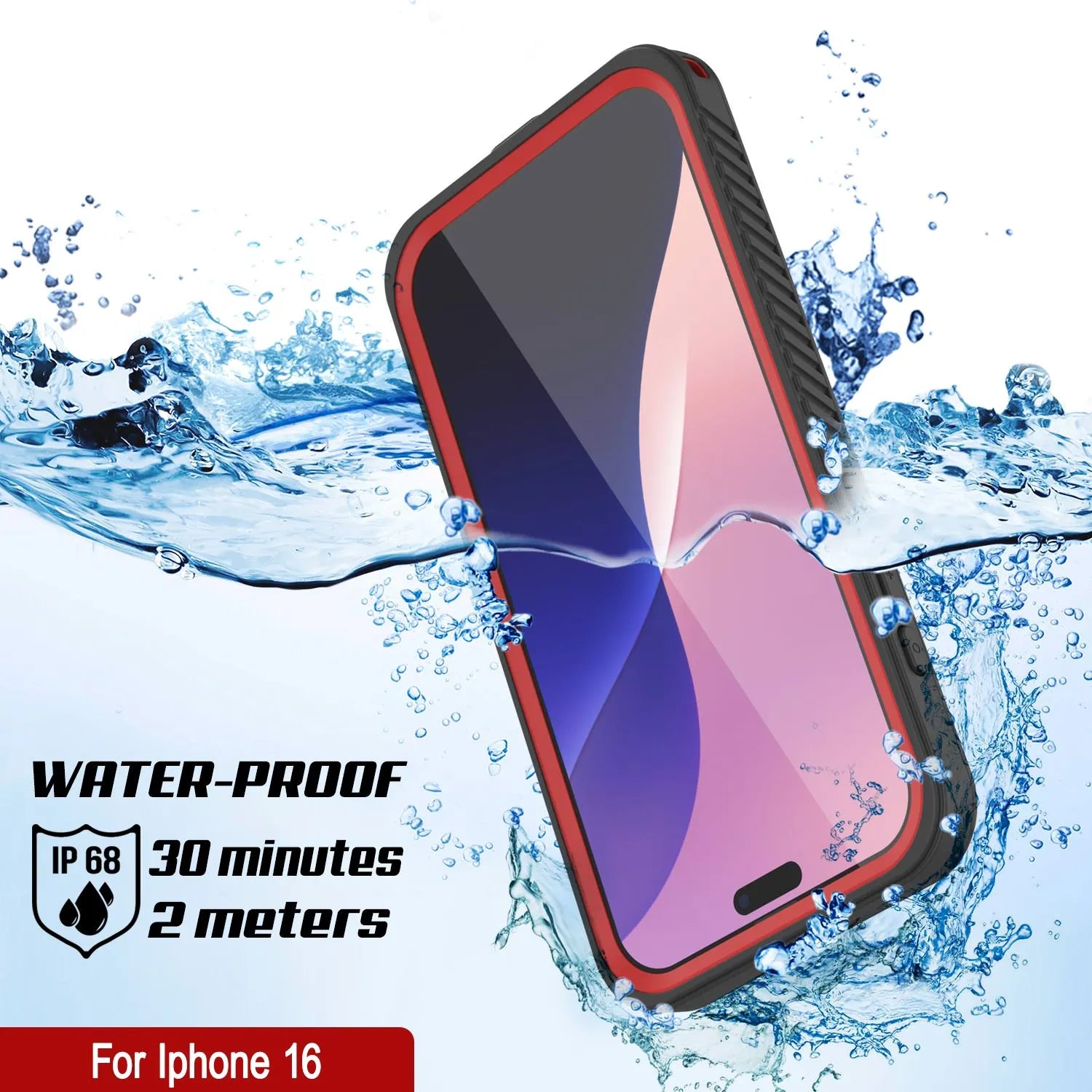 iPhone 16  Waterproof Case, Punkcase [Extreme Mag Series] Armor Cover W/ Built In Screen Protector [Red]