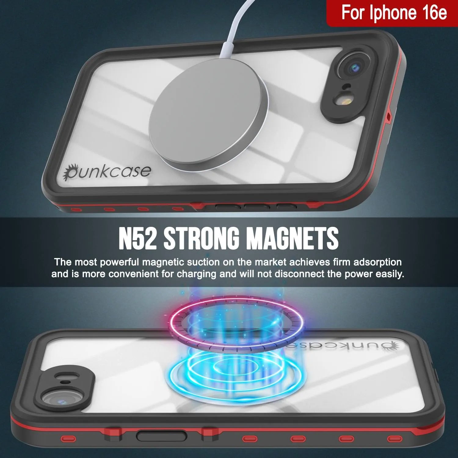 iPhone 16e Waterproof IP68 Case, Punkcase [Red] [StudStar Series] [Slim Fit]
