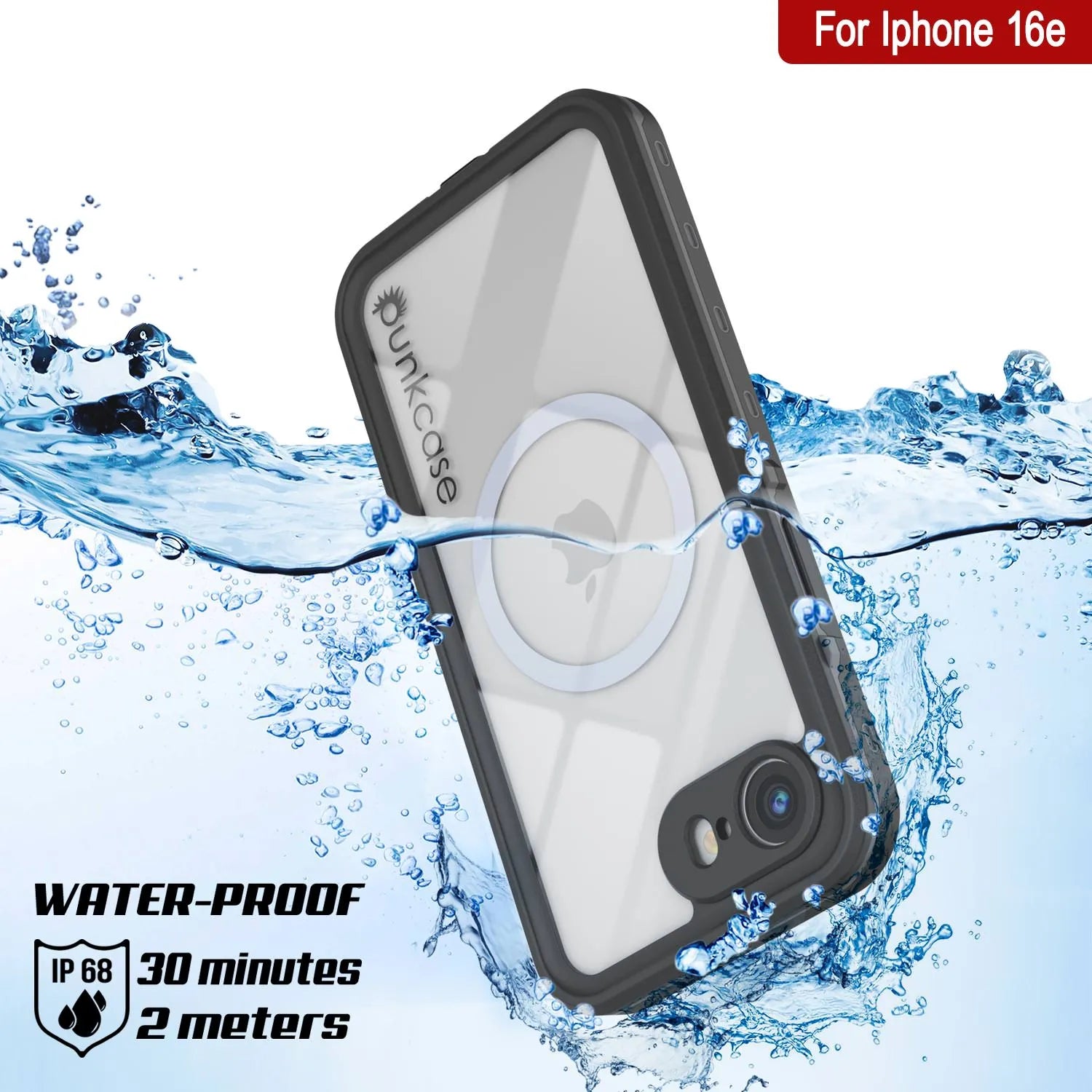 iPhone 16e Waterproof IP68 Case, Punkcase [Black] [StudStar Series] [Slim Fit]