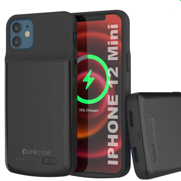 iPhone 12 Mini Battery Case, PunkJuice 4700mAH Fast Charging Power Bank W/ Screen Protector | [Black]