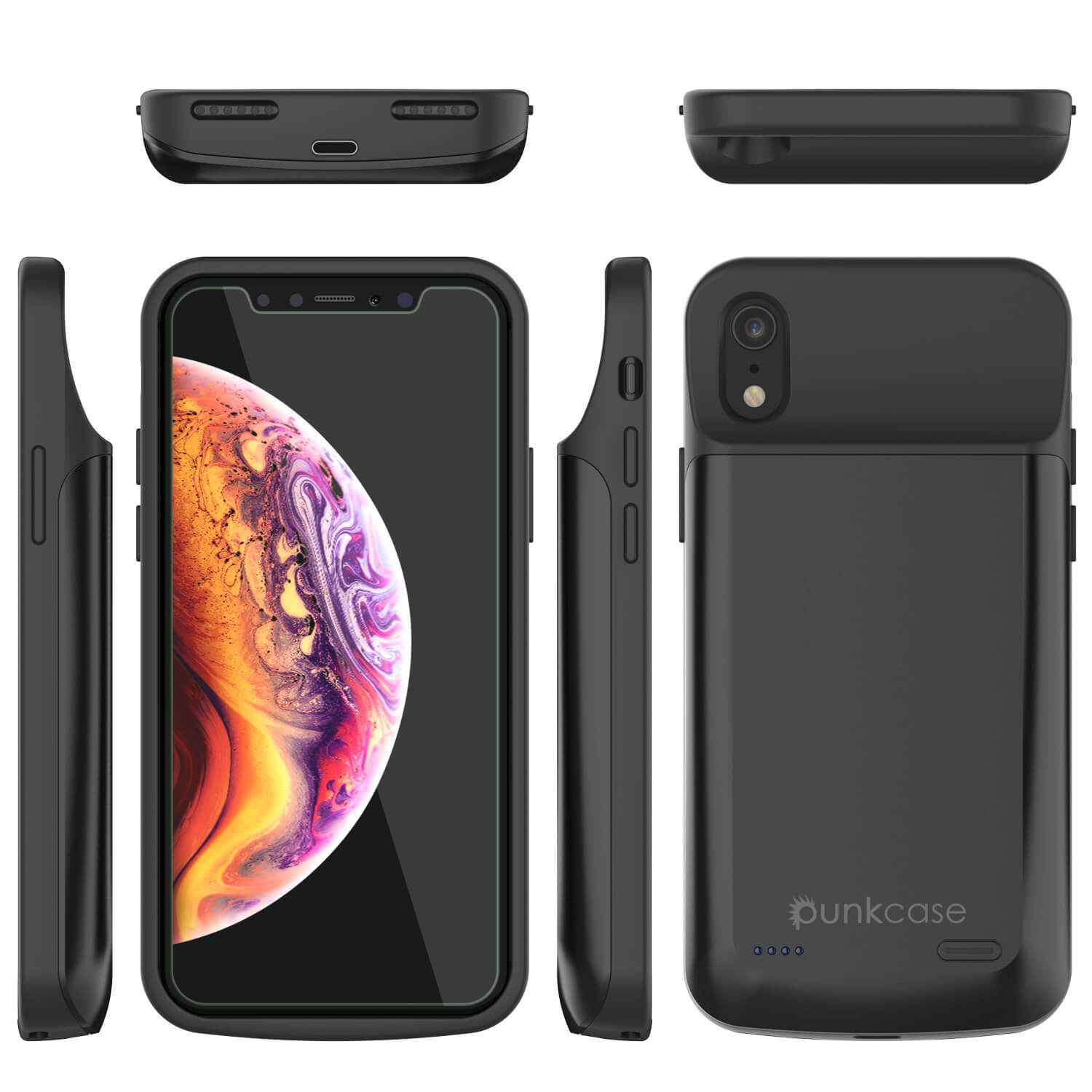 iphone XR Battery Case, PunkJuice 5000mAH Fast Charging Power Bank W/ Screen Protector | [Black]
