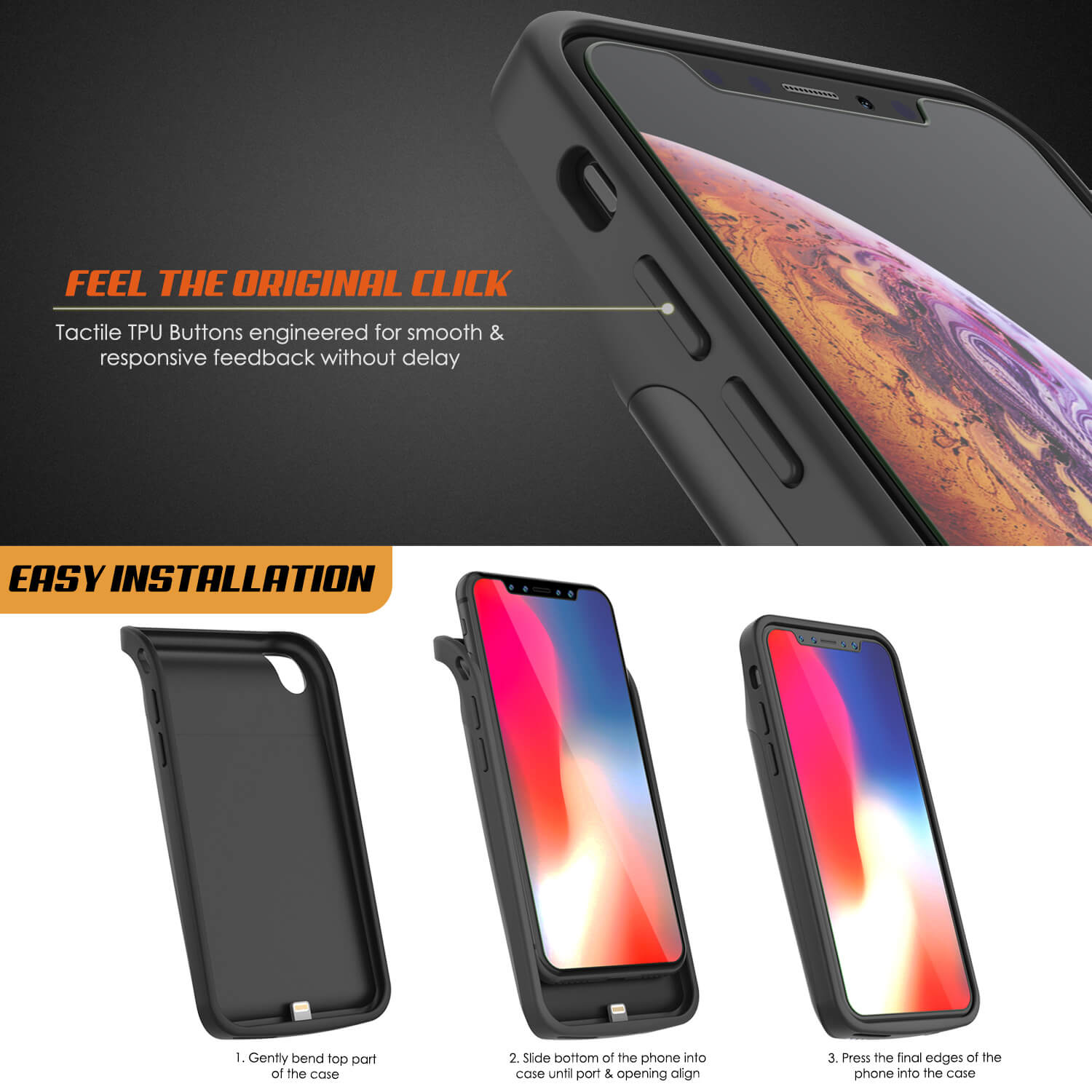 iphone XR Battery Case, PunkJuice 5000mAH Fast Charging Power Bank W/ Screen Protector | [Black]