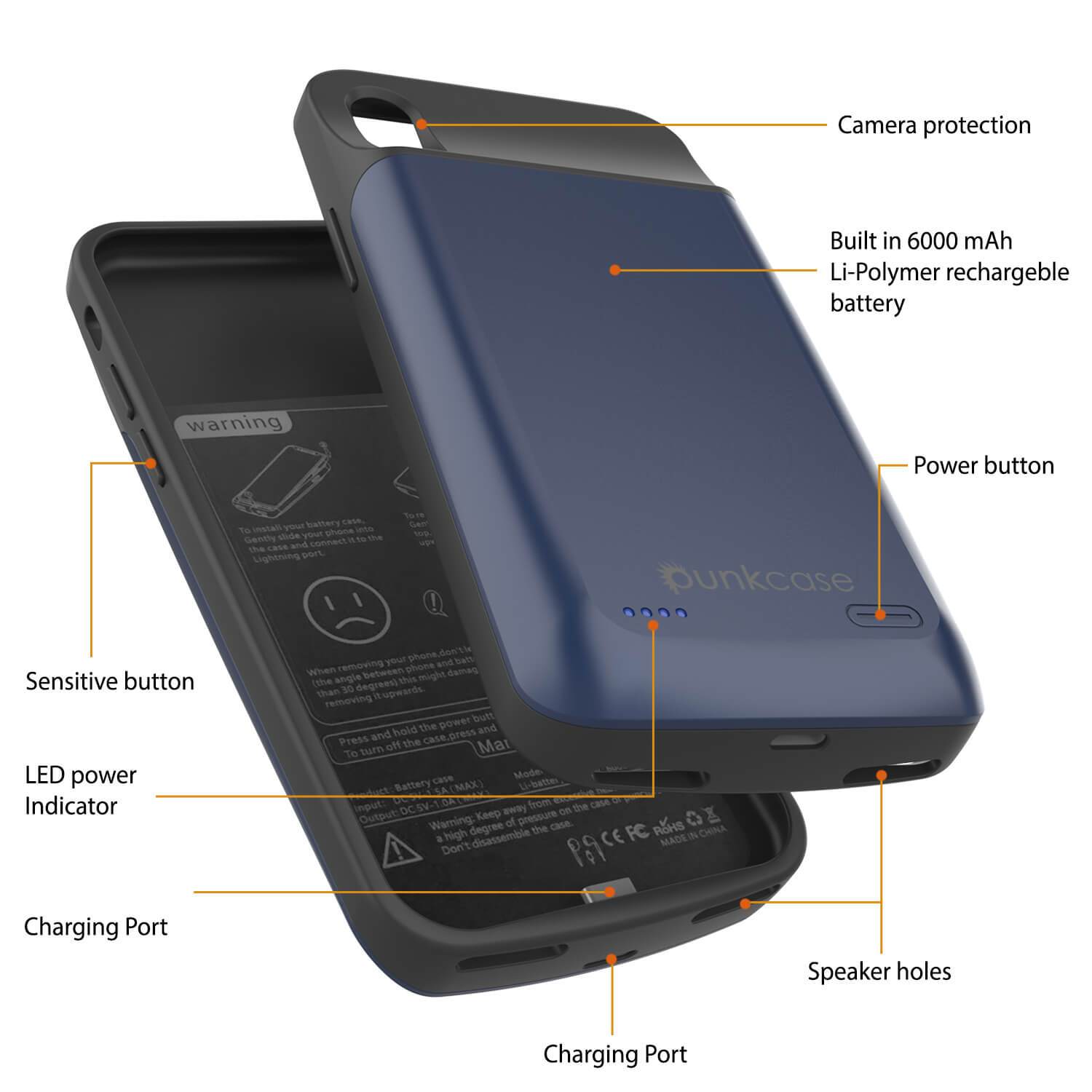 iPhone 11 Pro Max Battery Case, PunkJuice 5000mAH Fast Charging Power Bank W/ Screen Protector | [Blue]