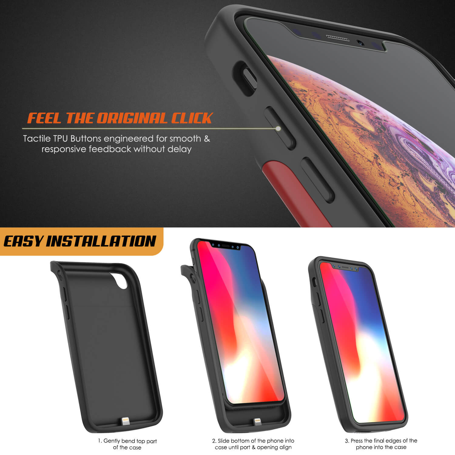 iphone XS Battery Case, PunkJuice 5000mAH Fast Charging Power Bank W/ Screen Protector | [Red]