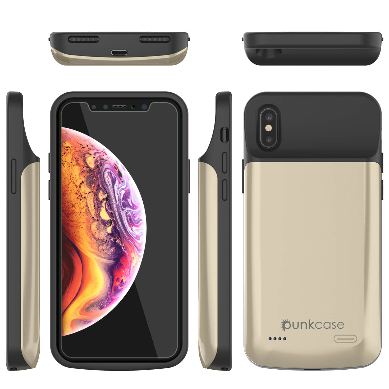 iphone XS Max Battery Case, PunkJuice 5000mAH Fast Charging Power Bank W/ Screen Protector | [Gold]
