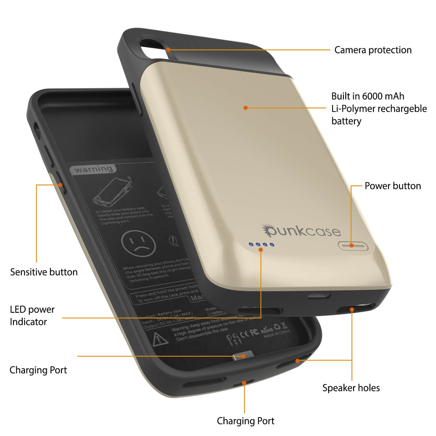 iphone XS Max Battery Case, PunkJuice 5000mAH Fast Charging Power Bank W/ Screen Protector | [Gold]