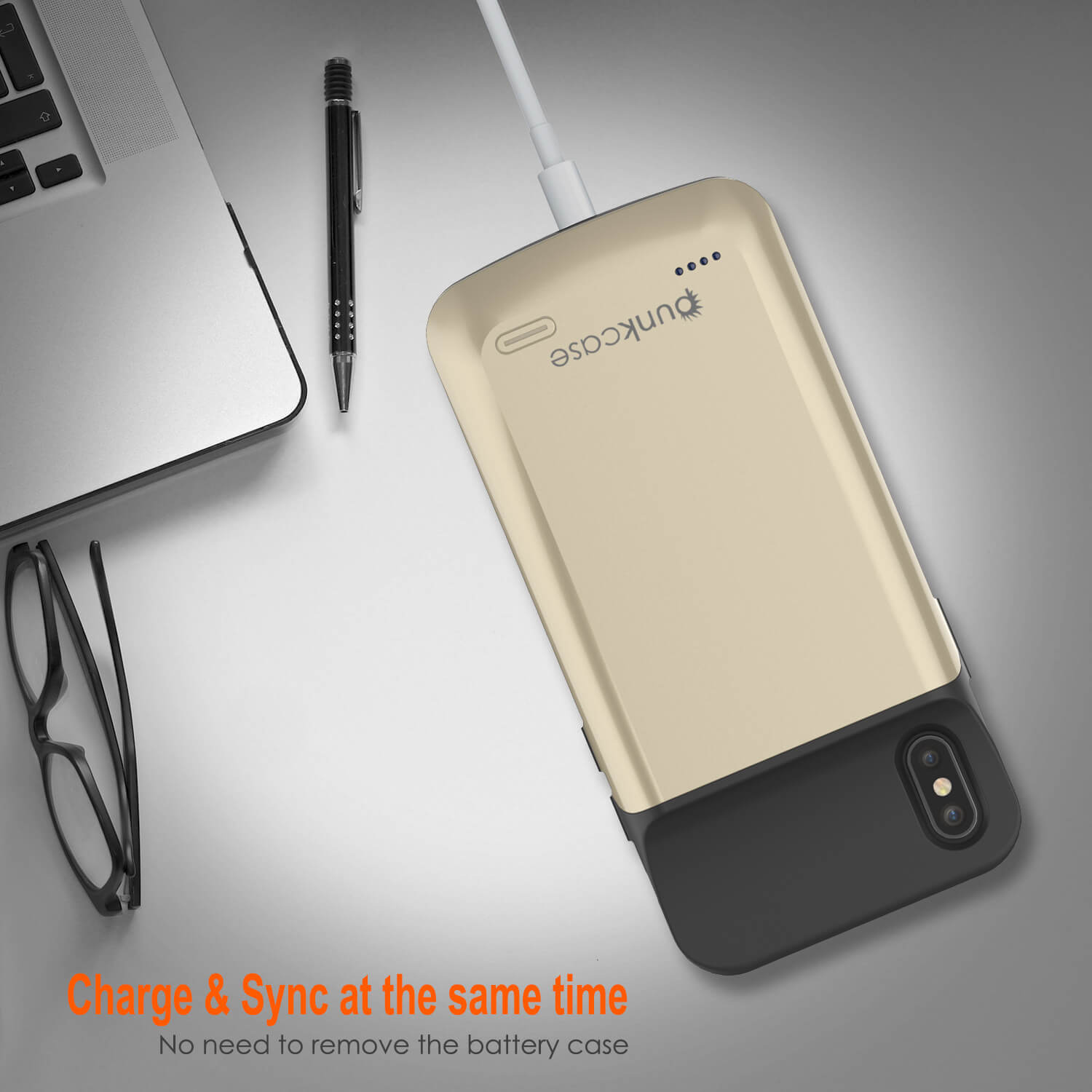 iphone XS Max Battery Case, PunkJuice 5000mAH Fast Charging Power Bank W/ Screen Protector | [Gold]