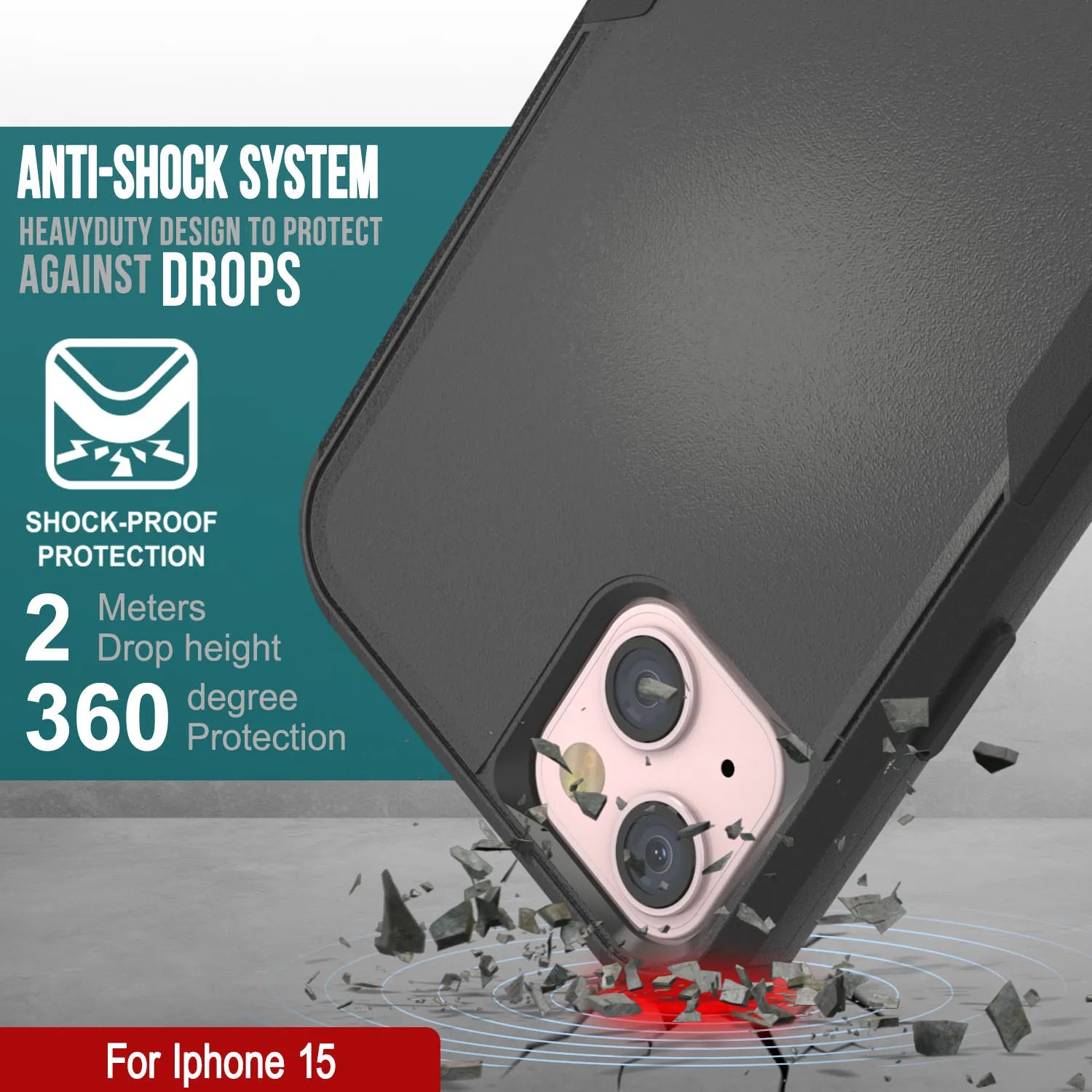 Punkcase for iPhone 15 Belt Clip Multilayer Holster Case [Patron Series] [Black]