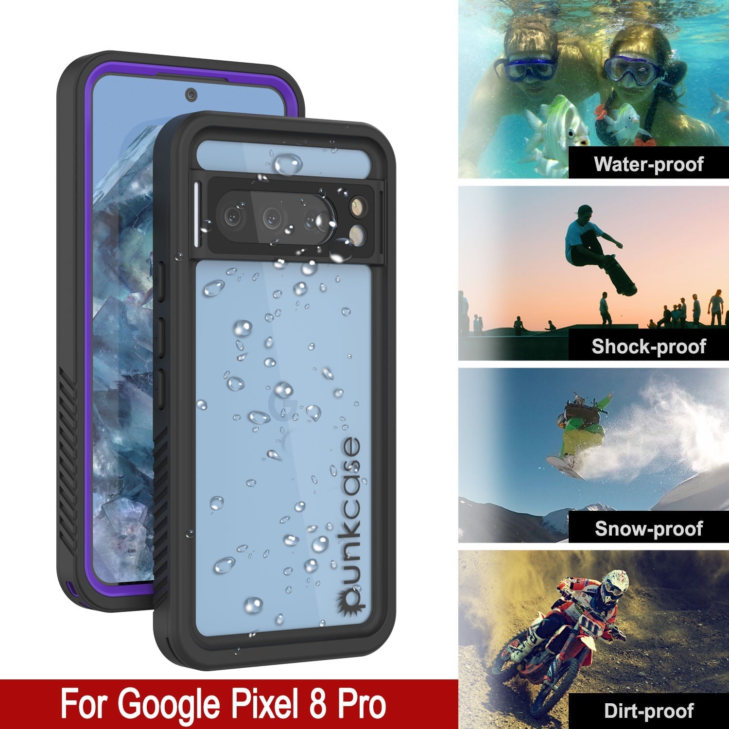 Google Pixel 9 Pro Waterproof Case, Punkcase [Extreme Series] Armor Cover W/ Built In Screen Protector [Purple]