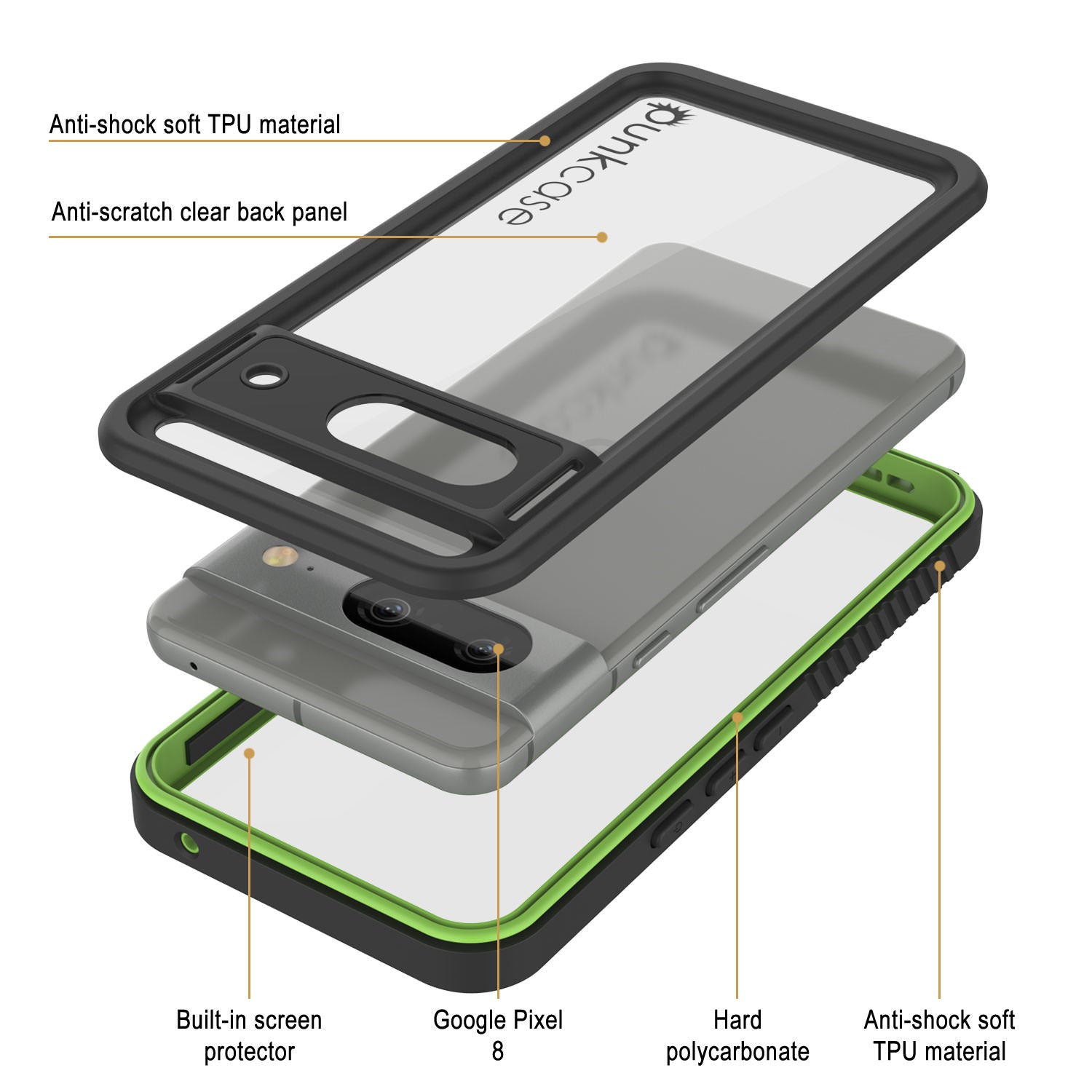 Google Pixel 9  Waterproof Case, Punkcase [Extreme Series] Armor Cover W/ Built In Screen Protector [Light Green]