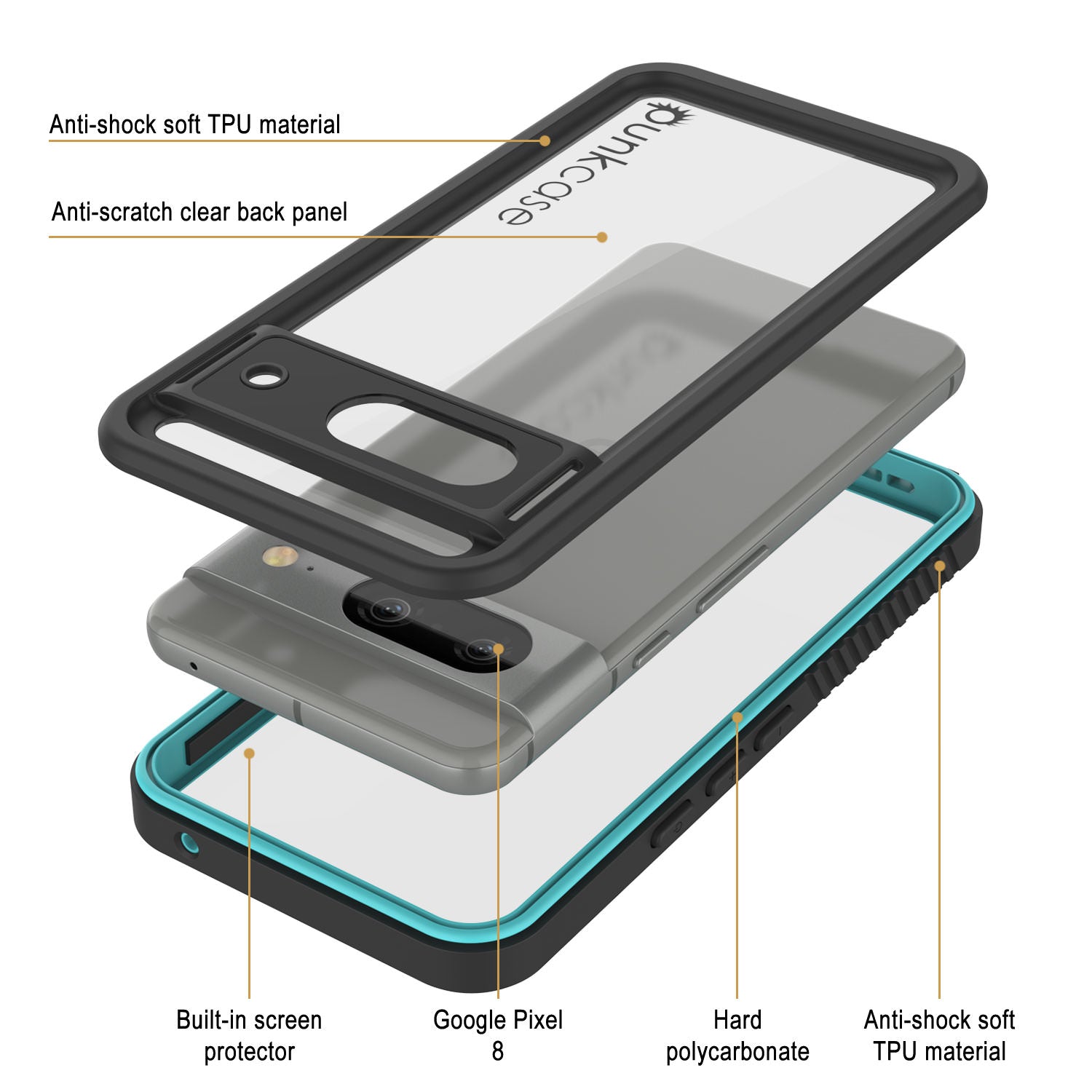 Google Pixel 9  Waterproof Case, Punkcase [Extreme Series] Armor Cover W/ Built In Screen Protector [Teal]