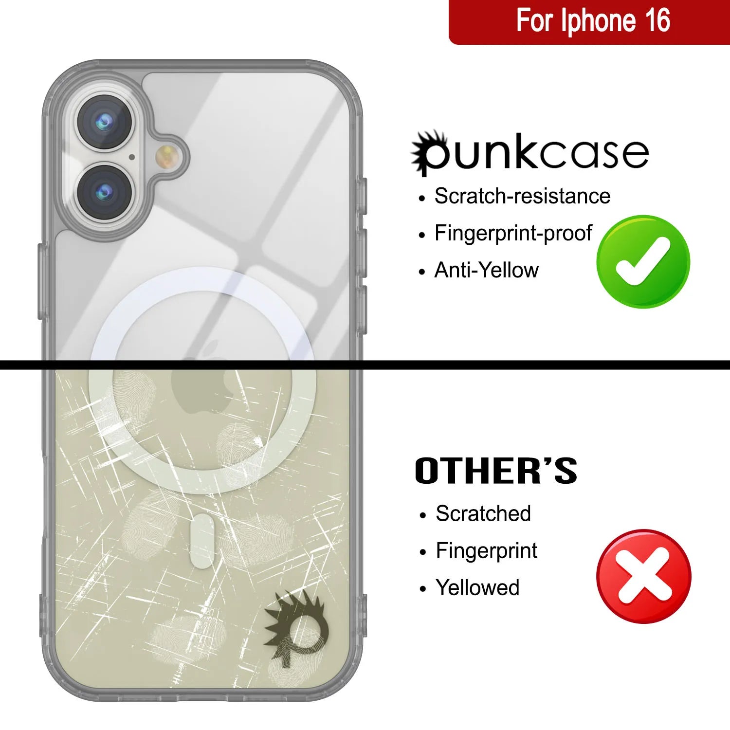 Punkcase iPhone 16 Magnetic Wireless Charging Case [ClearMag Series][Silver]