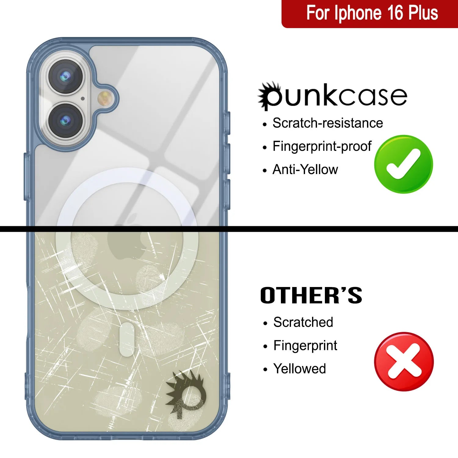 Punkcase iPhone 16 Plus Magnetic Wireless Charging Case [ClearMag Series][Navy]