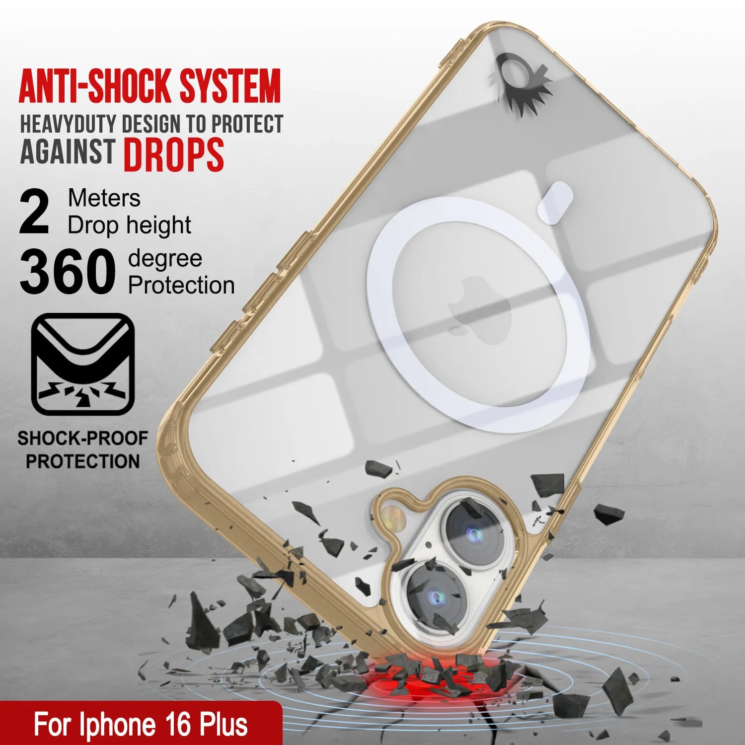 Punkcase iPhone 16 Plus Magnetic Wireless Charging Case [ClearMag Series][Gold]